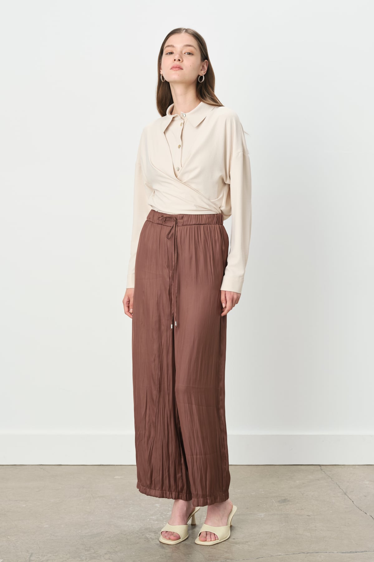 NİHAN Pants Nihan Bol Paça Crash Pantolon  Kahve_modest