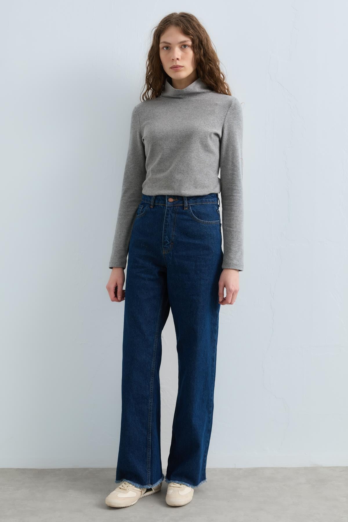 NİHAN Pants Nihan Bol Paça Yüksek Bel Kot Pantolon  İndigo_modest