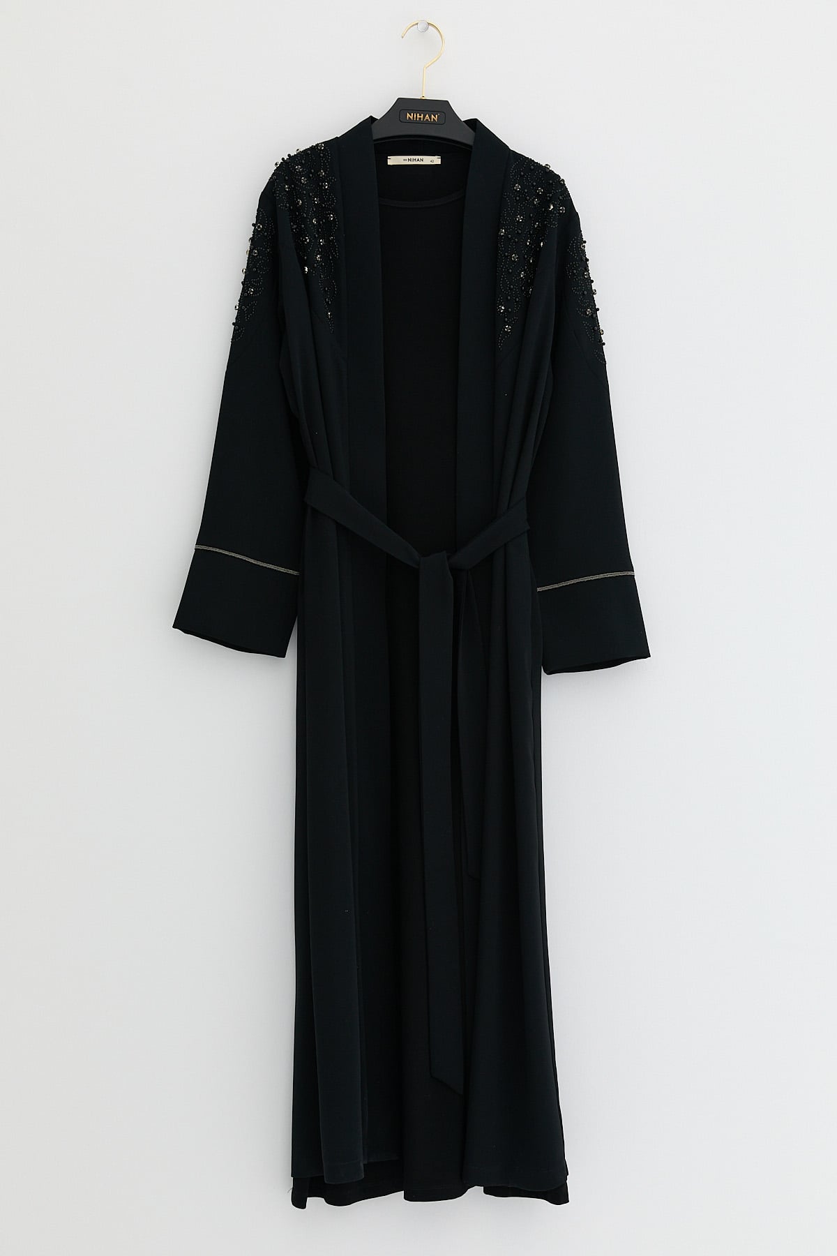 NİHAN Abaya Nihan Büyük Beden Elbiseli Abaya Takım  Siyah_modest