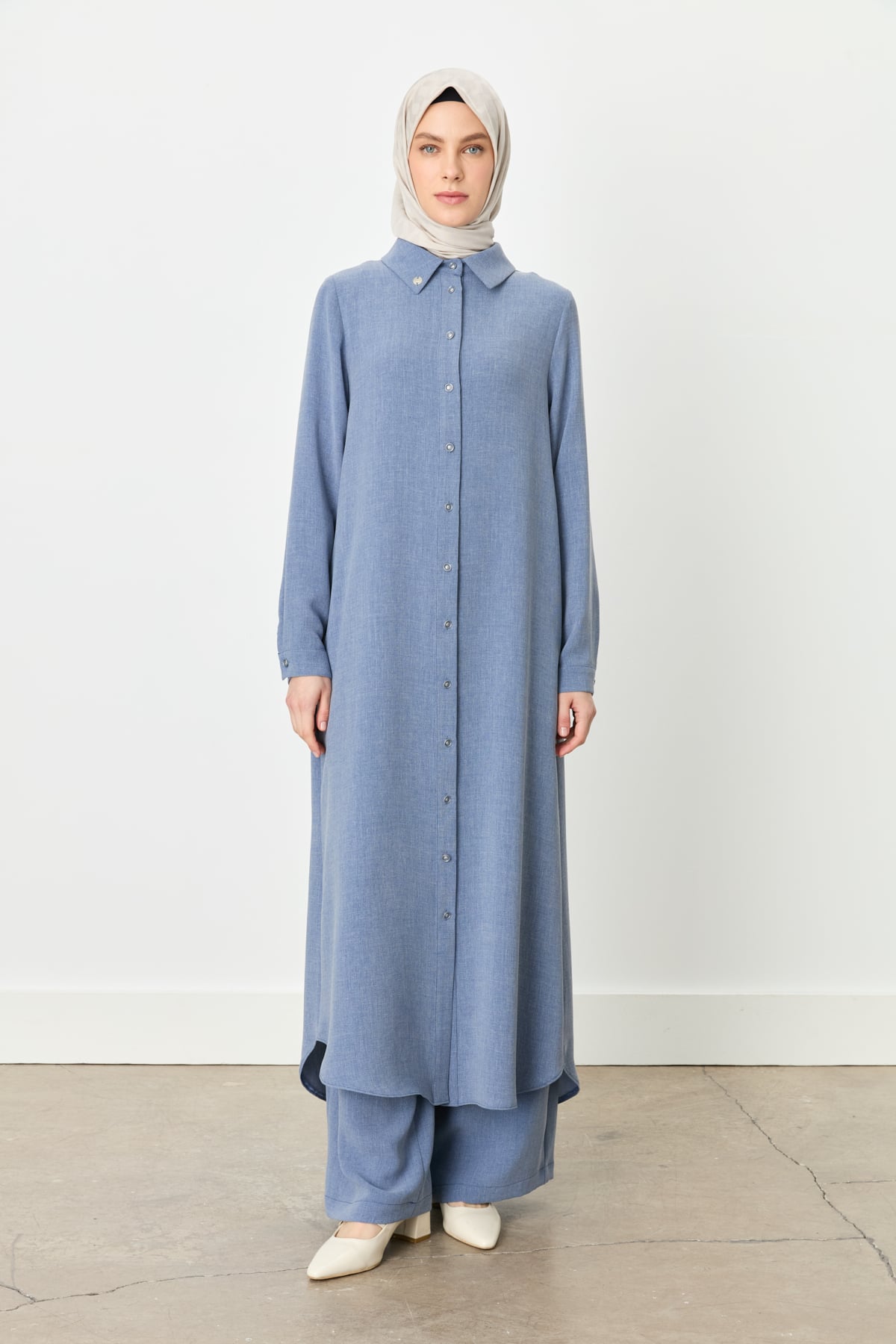 NİHAN Tunic Nihan Büyük Beden Gömlek Yaka Tunik  İndigo_modest