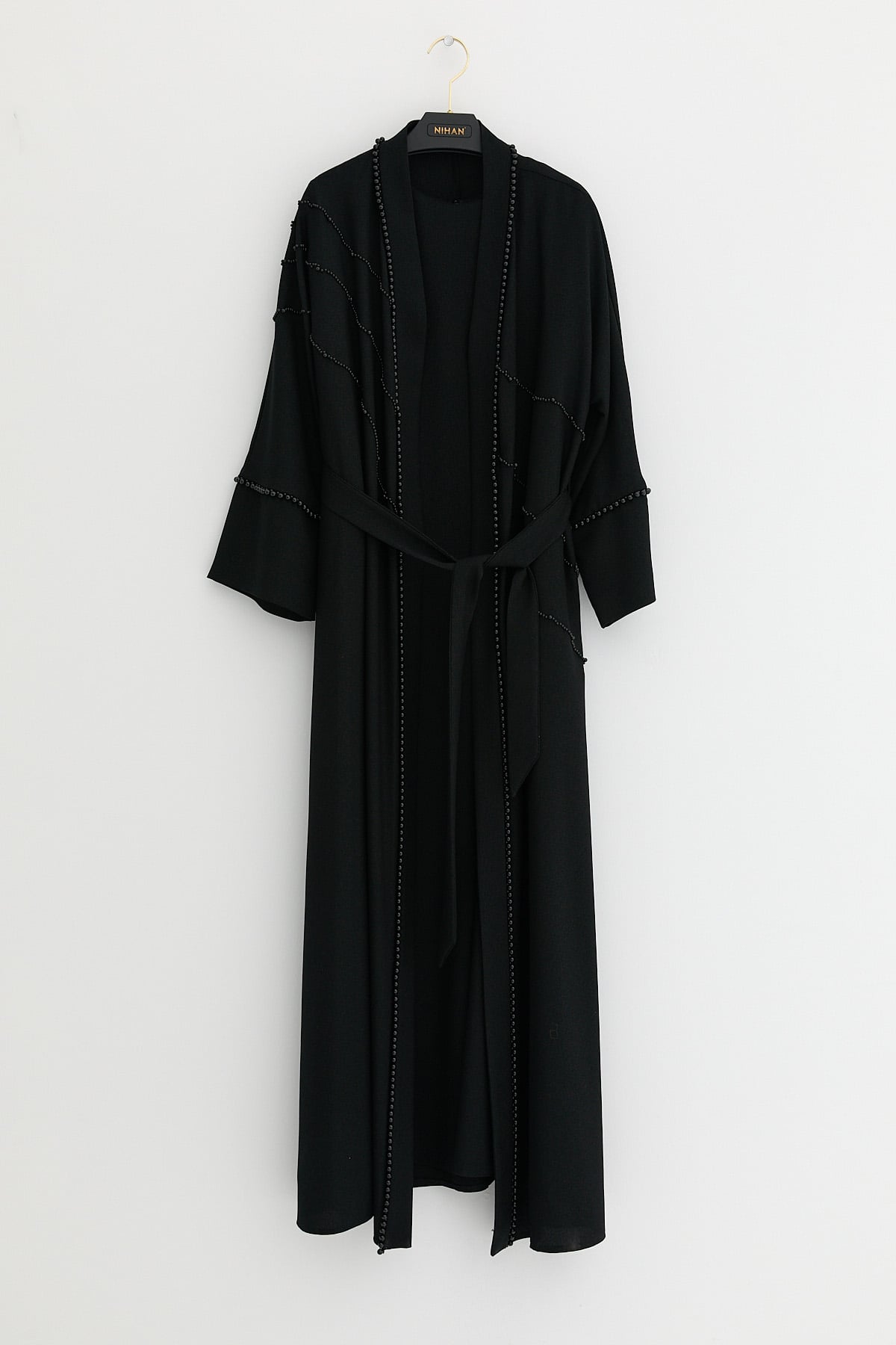 NİHAN Abaya Nihan Büyük Beden İncili Elbiseli Abaya Takım  Siyah_modest