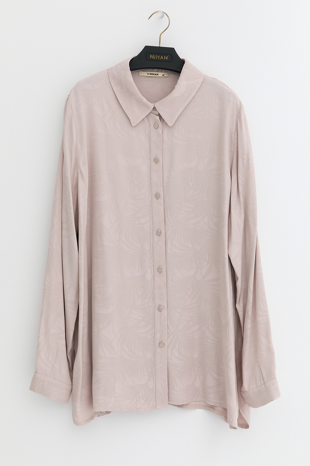 NİHAN Shirts Nihan Büyük Beden Yanları Yırtmaçlı Viskon Gömlek  Bej_modest