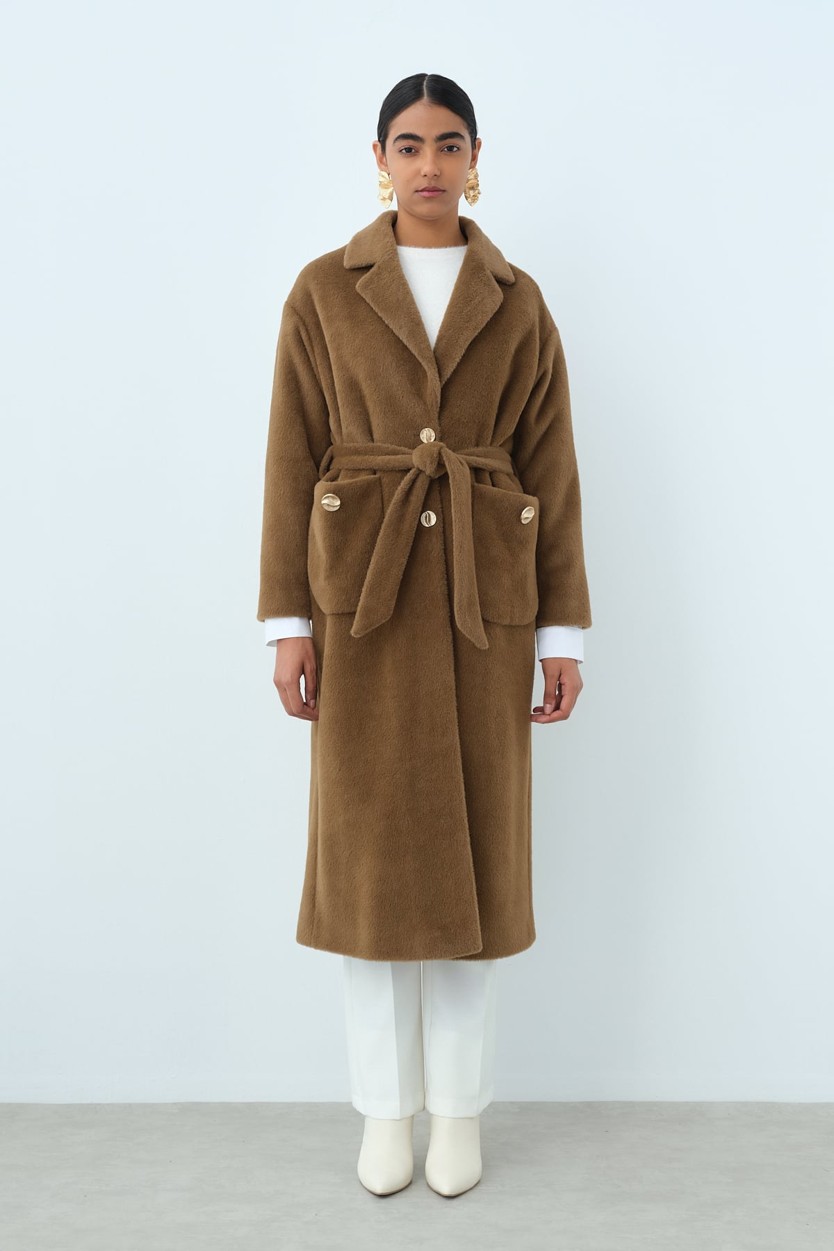 NİHAN Coat Nihan Cep Detaylı Angora Kaban  Kahve_modest