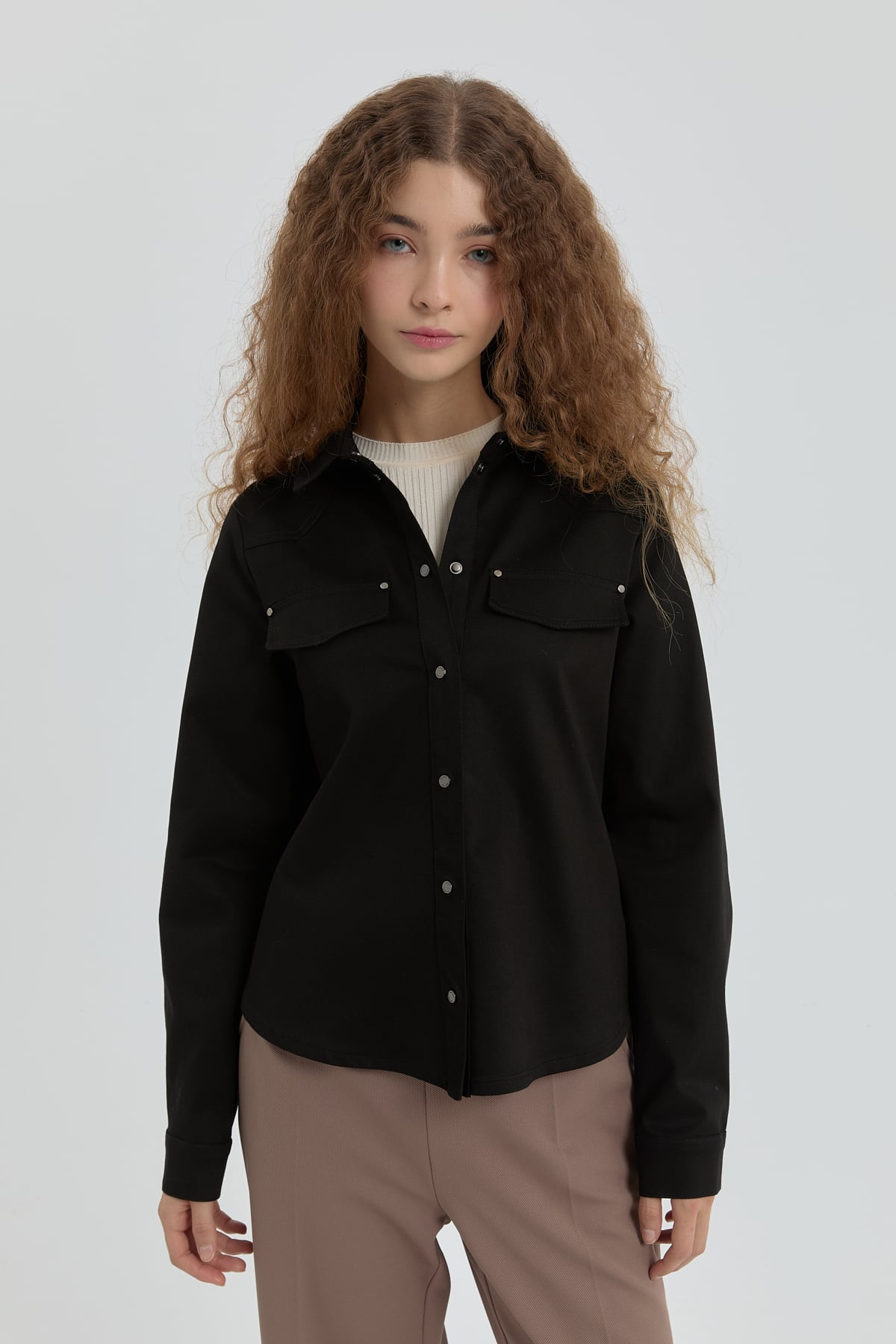 NİHAN Shirts Nihan Cep Detaylı Gömlek  Siyah_modest