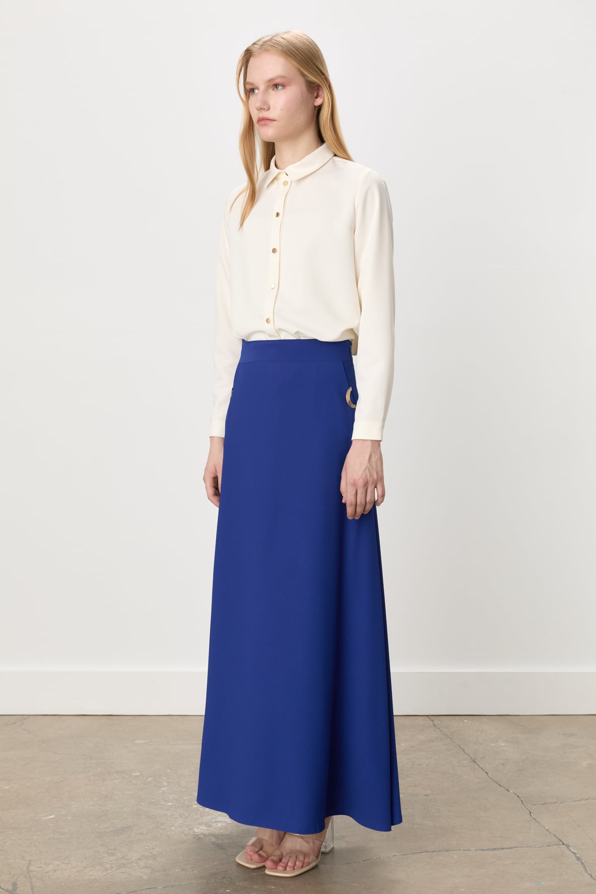 NİHAN Etek Nihan Cepleri Metal Aksesuarlı Etek  İndigo_modest