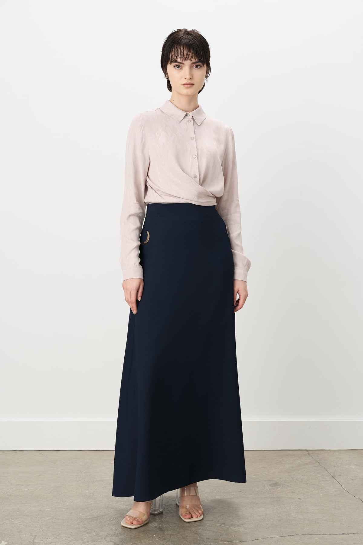 NİHAN Etek Nihan Cepleri Metal Aksesuarlı Etek  Lacivert_modest