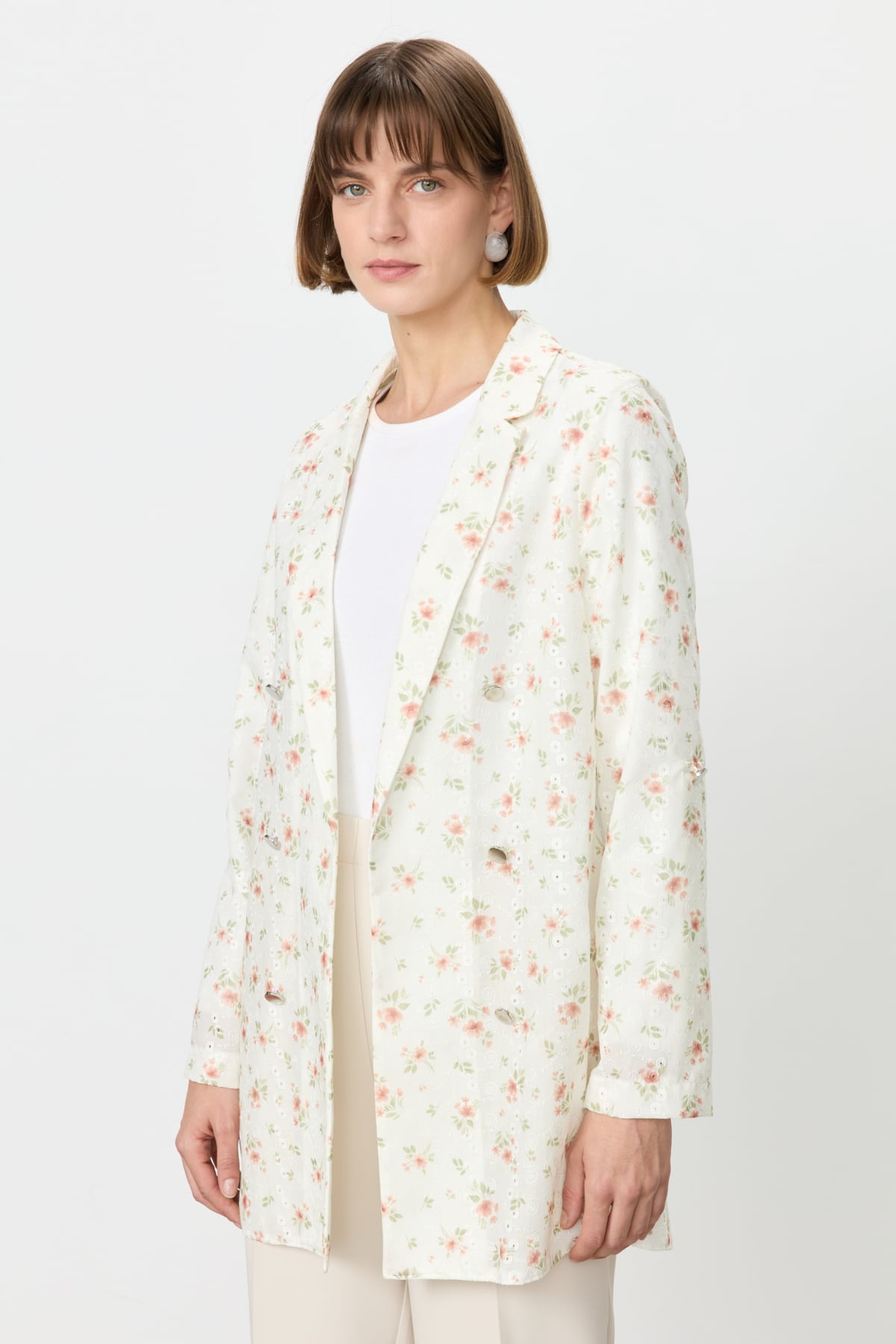 NİHAN Ceket Nihan Çiçek Desenli Blazer Ceket  Kahve_modest