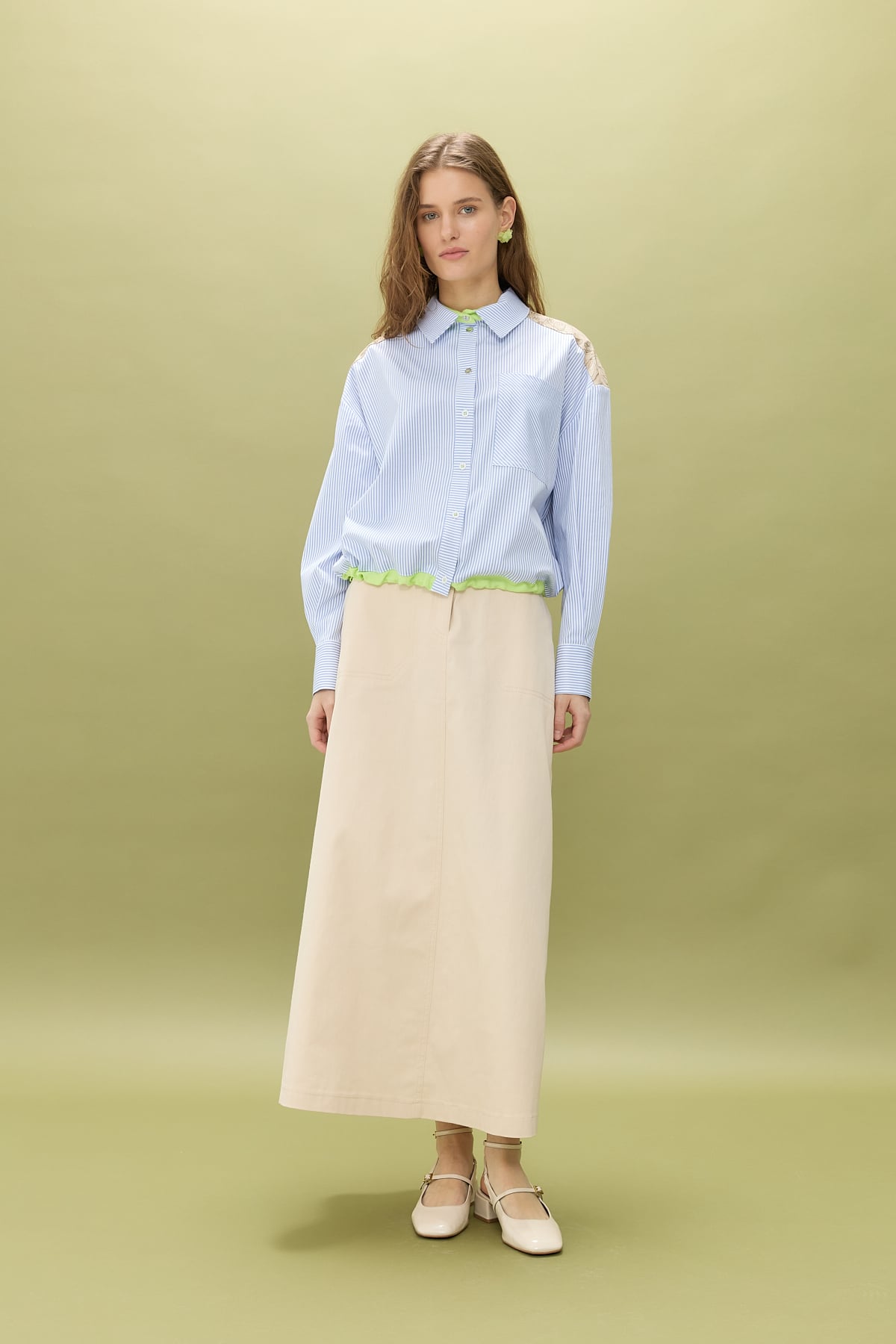 NİHAN Gömlek Nihan Çizgili Poplin Crop Gömlek  Mavi_modest