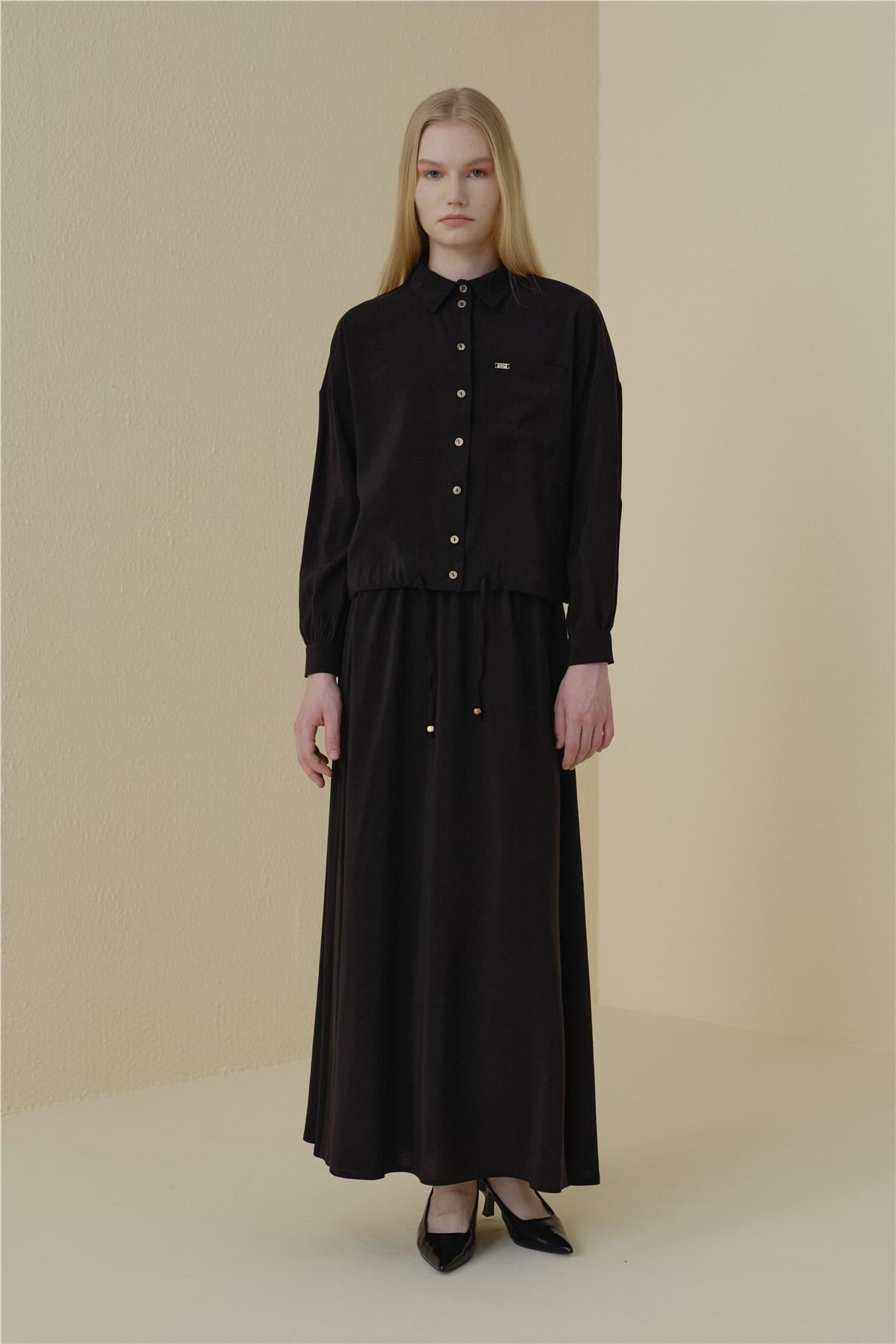 NİHAN Takım Nihan Crop Etek Bluz Modal Takım  Siyah_modest