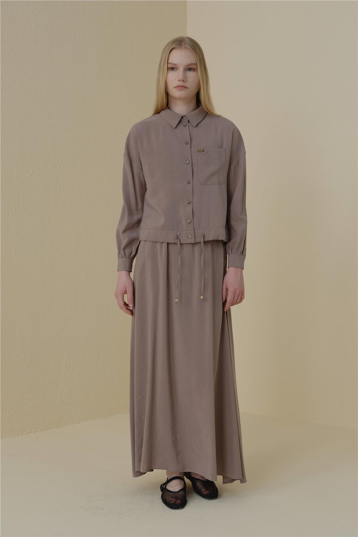 NİHAN Takım Nihan Crop Etek Bluz Modal Takım  Vizon_modest