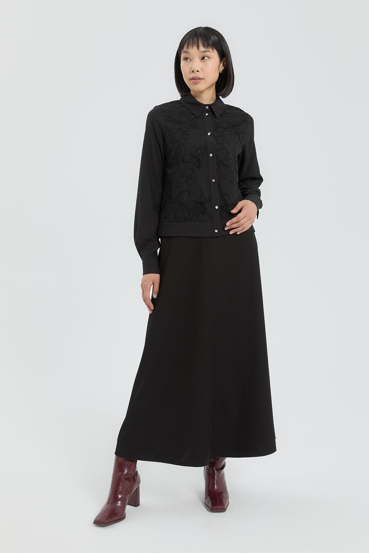 NİHAN Suits Nihan Dantel Detaylı Etek Ceket Takım  Siyah_modest