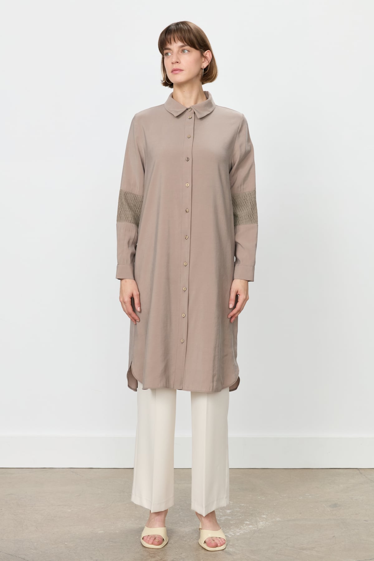 NİHAN Tunic Nihan Dantel ve File Detaylı Tunik  Vizon_modest