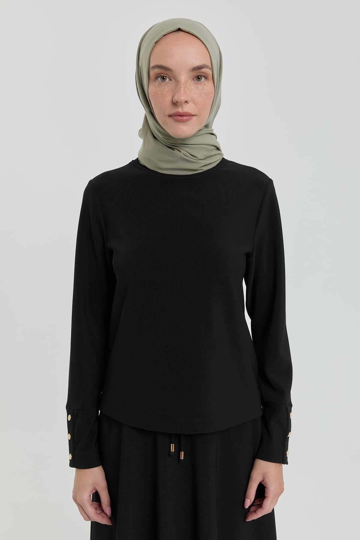 NİHAN Blouse Nihan Dik Yaka Örme Basic Bluz  Siyah_modest