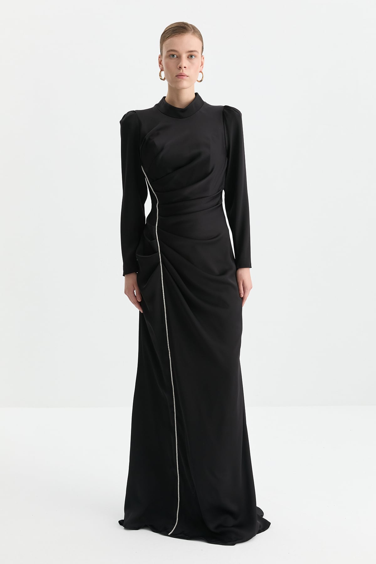 NİHAN Elbise Nihan Drapeli Şık Elbise  Siyah_modest