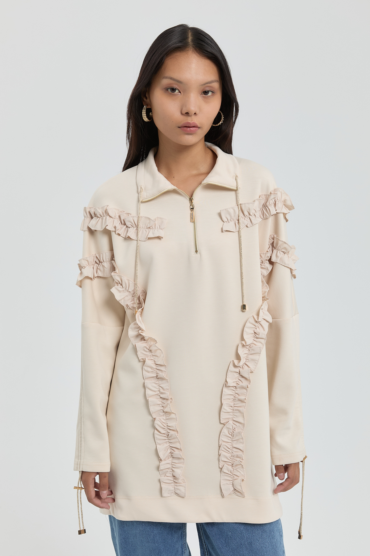 NİHAN Sweat Nihan Fırfır Detaylı Sweat  Krem_modest