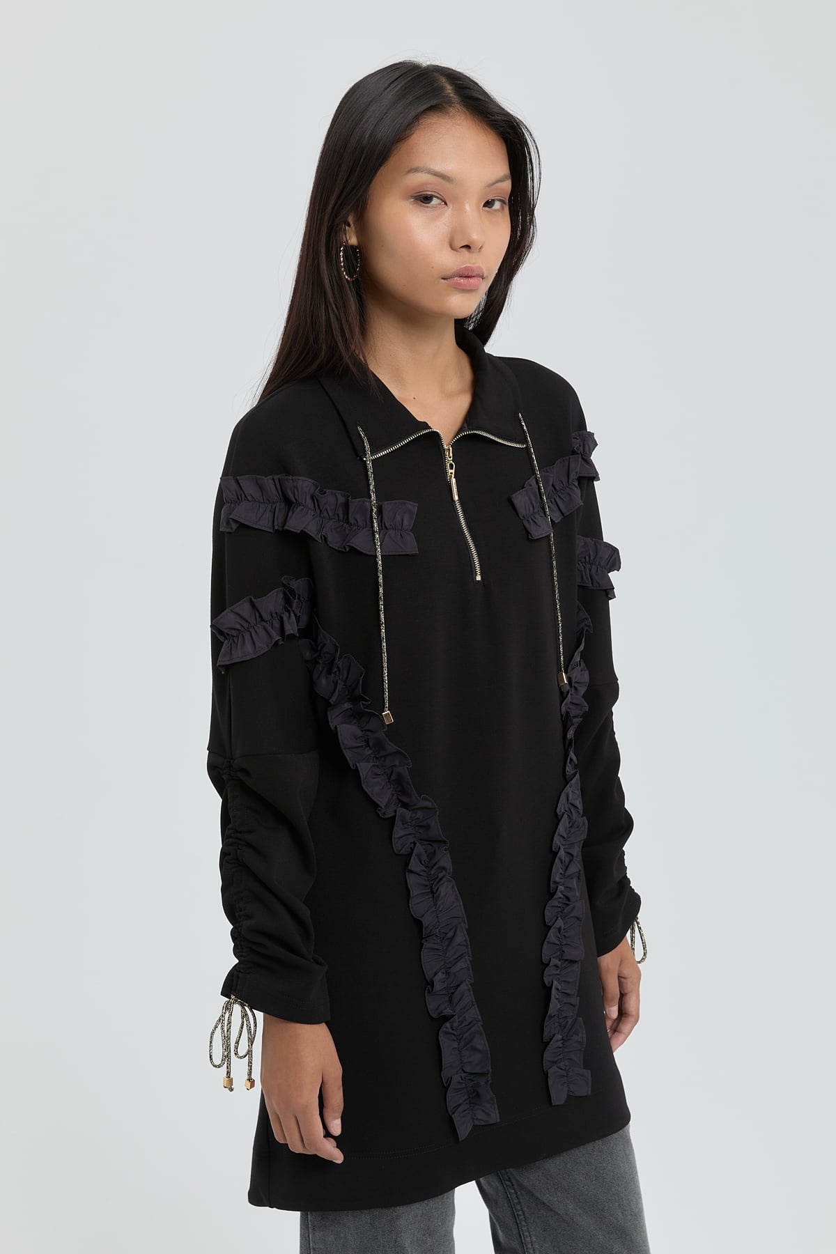 NİHAN Sweat Nihan Fırfır Detaylı Sweat  Siyah_modest