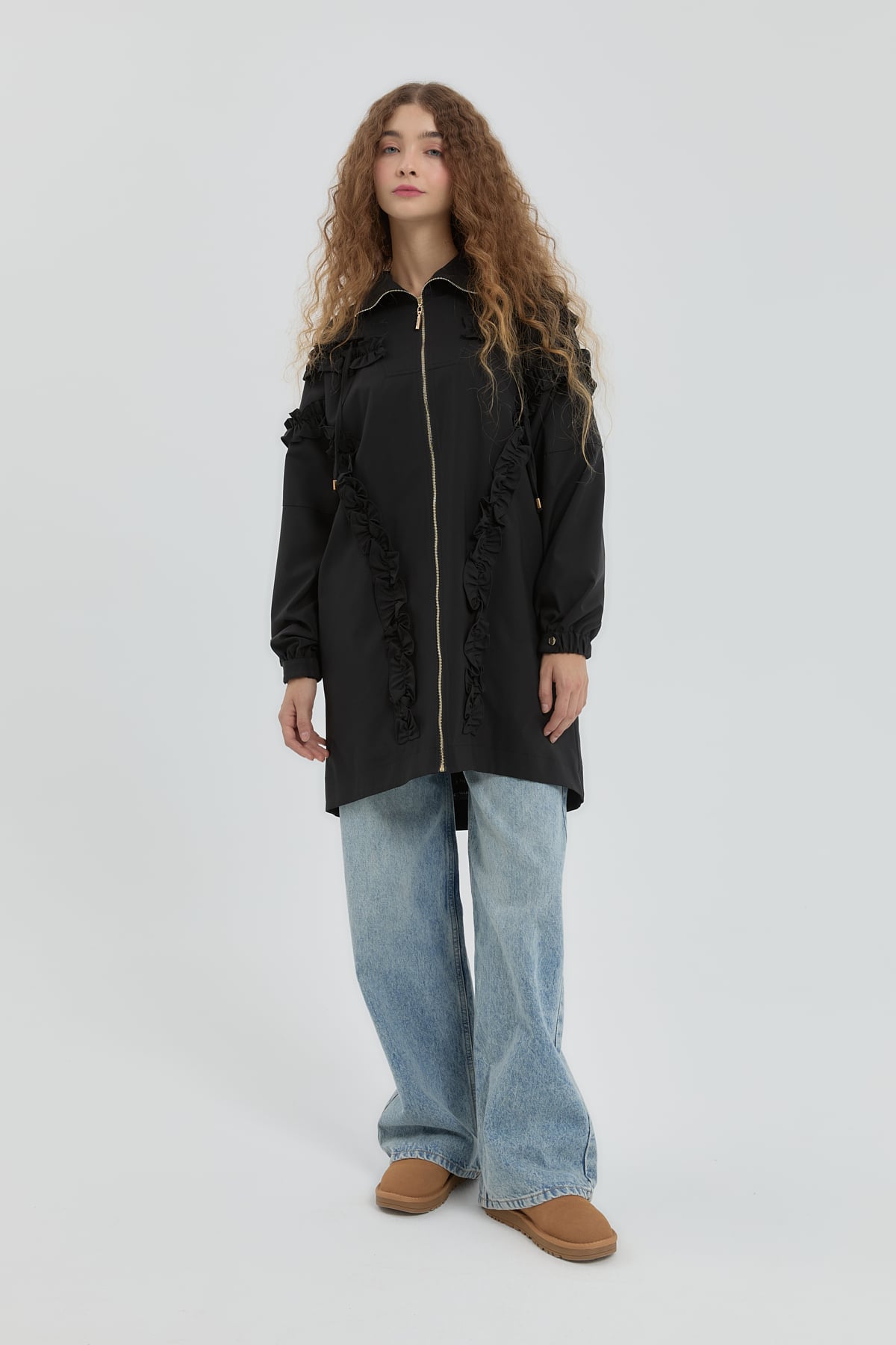 NİHAN Raincoat Nihan Fırfır Detaylı Yağmurluk  Siyah_modest