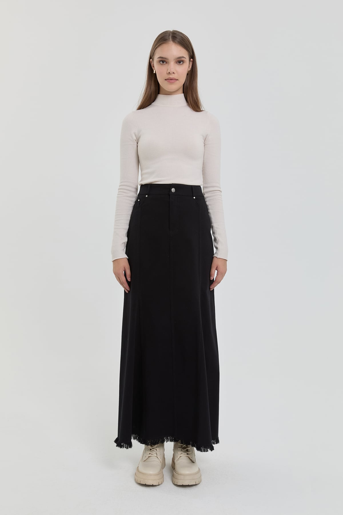 NİHAN Etek Nihan Gabardin 8 Panel Etek  Siyah_modest