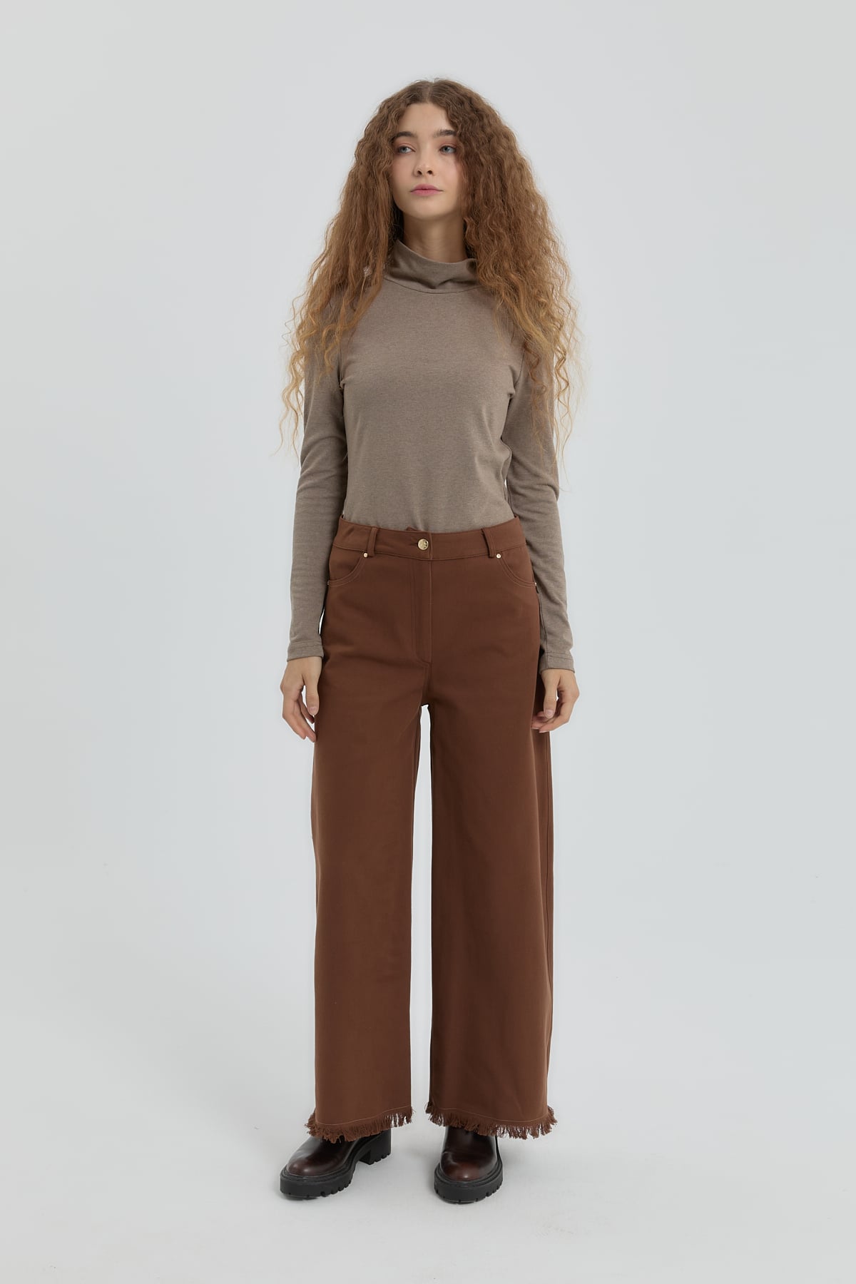 NİHAN Pantolon Nihan Gabardin Bol Paça Pantolon  Kahve_modest