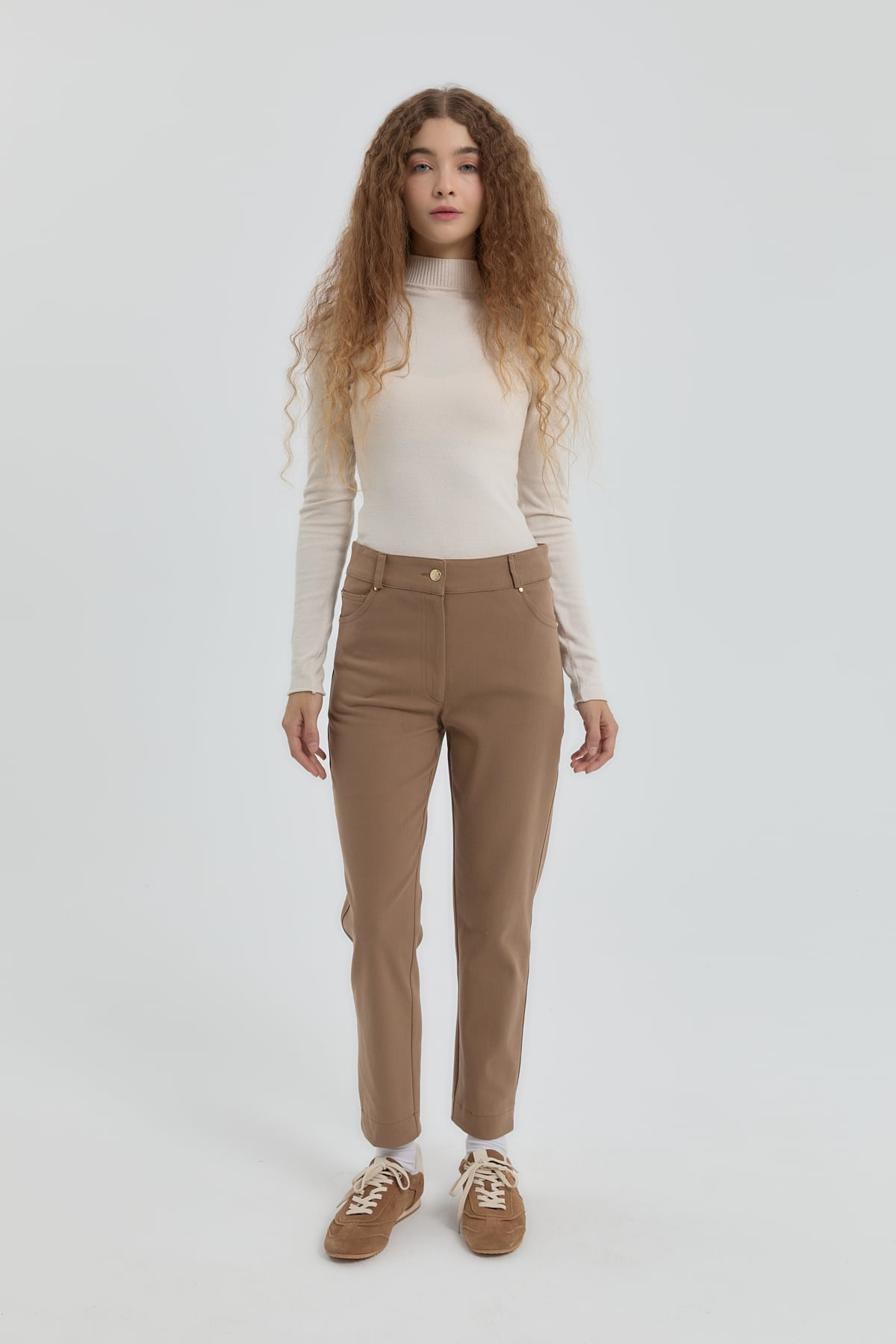 NİHAN Pants Nihan Gabardin Dar Paça Pantolon  Vizon_modest