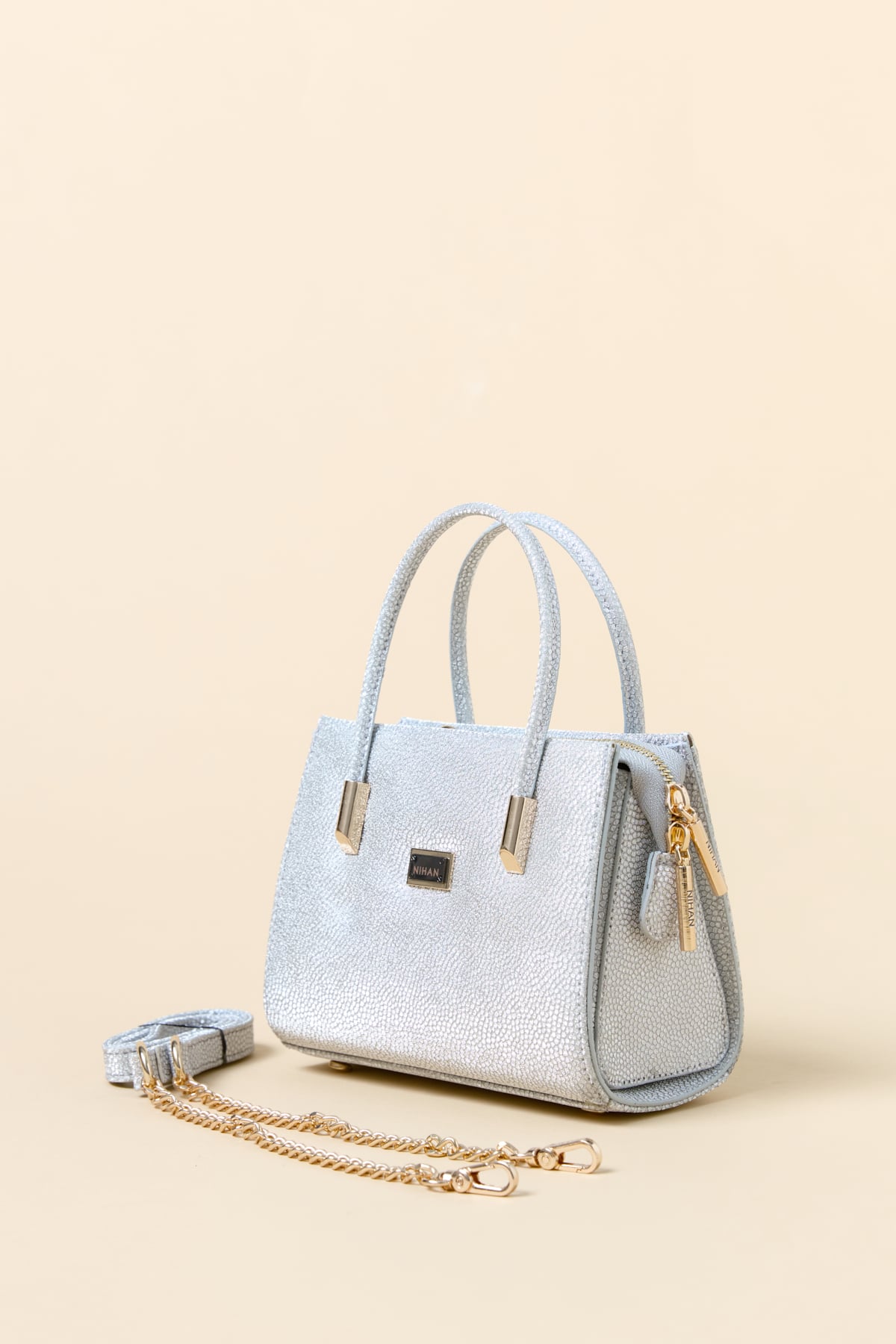 NİHAN Bags Nihan Gold Detaylı Satchel Çanta  Gümüş_modest