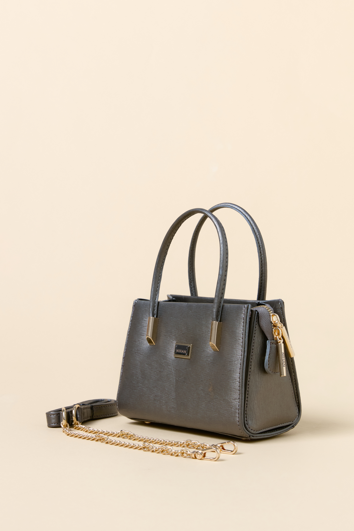 NİHAN Bags Nihan Gold Detaylı Satchel Çanta  Antrasit_modest