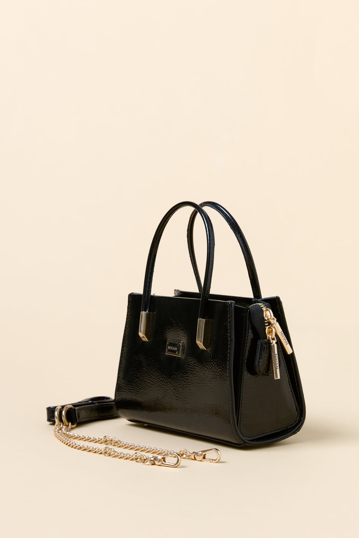 NİHAN Çanta Nihan Gold Detaylı Satchel Çanta  Rugan Siyah_modest