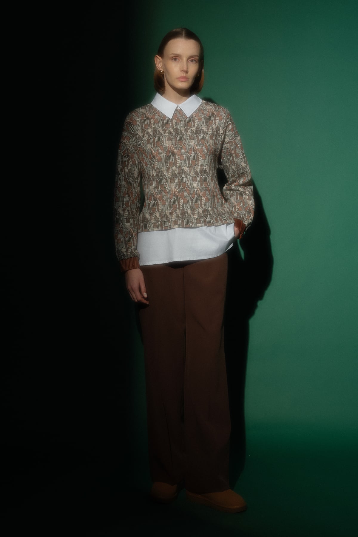 NİHAN Sweat Nihan Gömlek Görünümlü Örme Sweat  Açık Kahve_modest