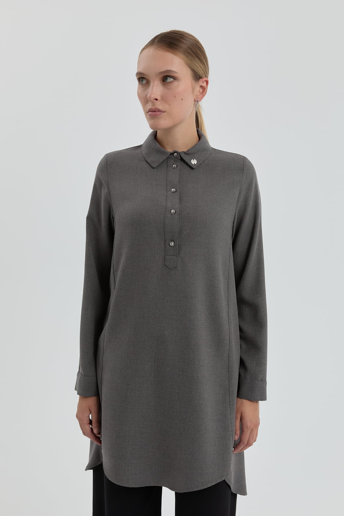 NİHAN Tunik Nihan Gömlek Yaka Tunik  Füme_modest