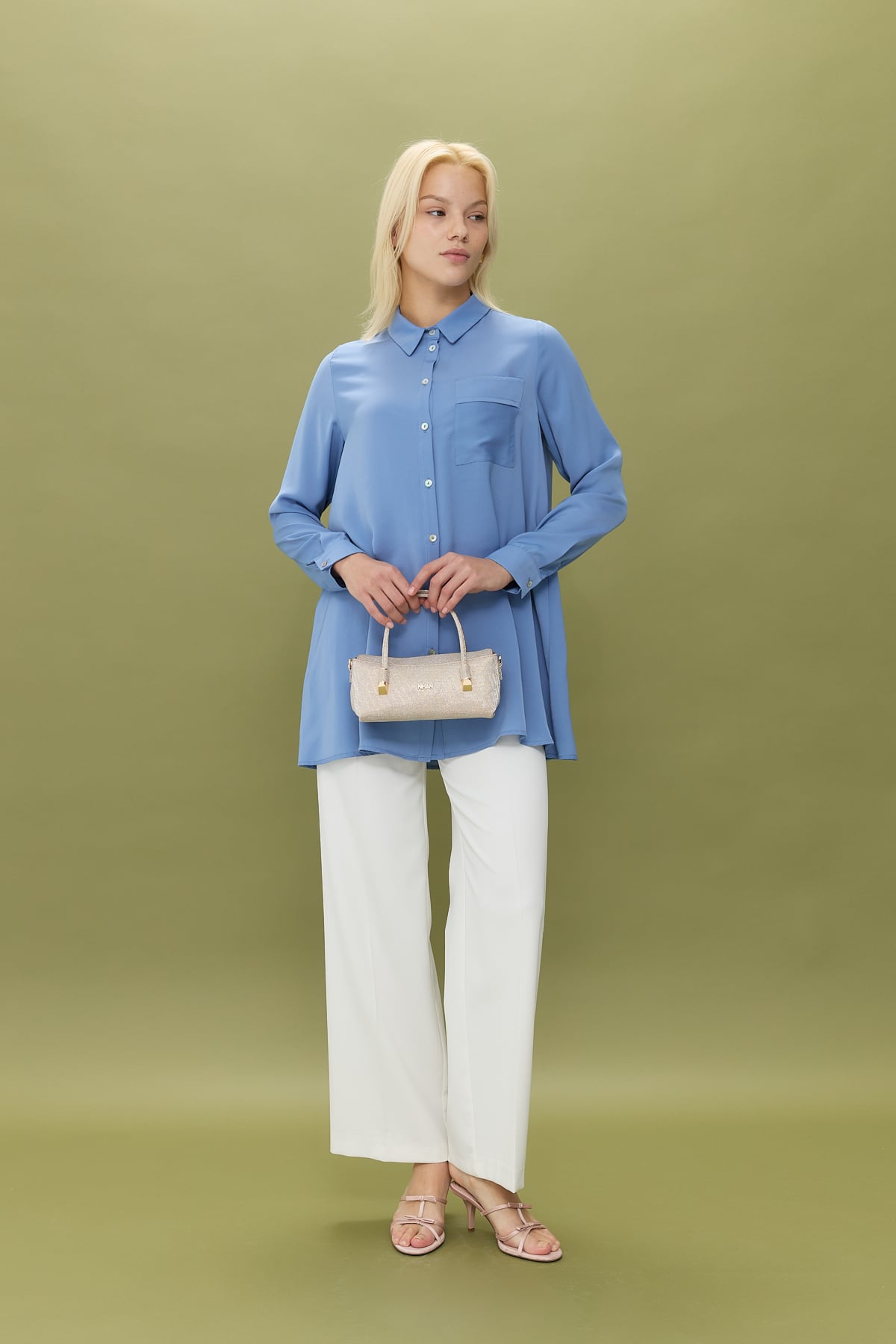 NİHAN Tunik Nihan Gömlek Yaka Tunik  Mavi_modest