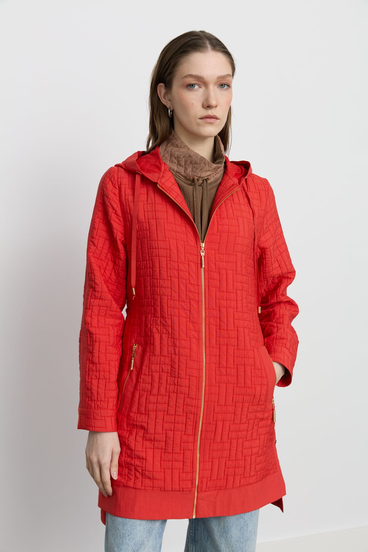 NİHAN Kap Nihan İnce Kapitone Aksesuar Detaylı Kapşonlu Kap  Nar Çiçeği_modest