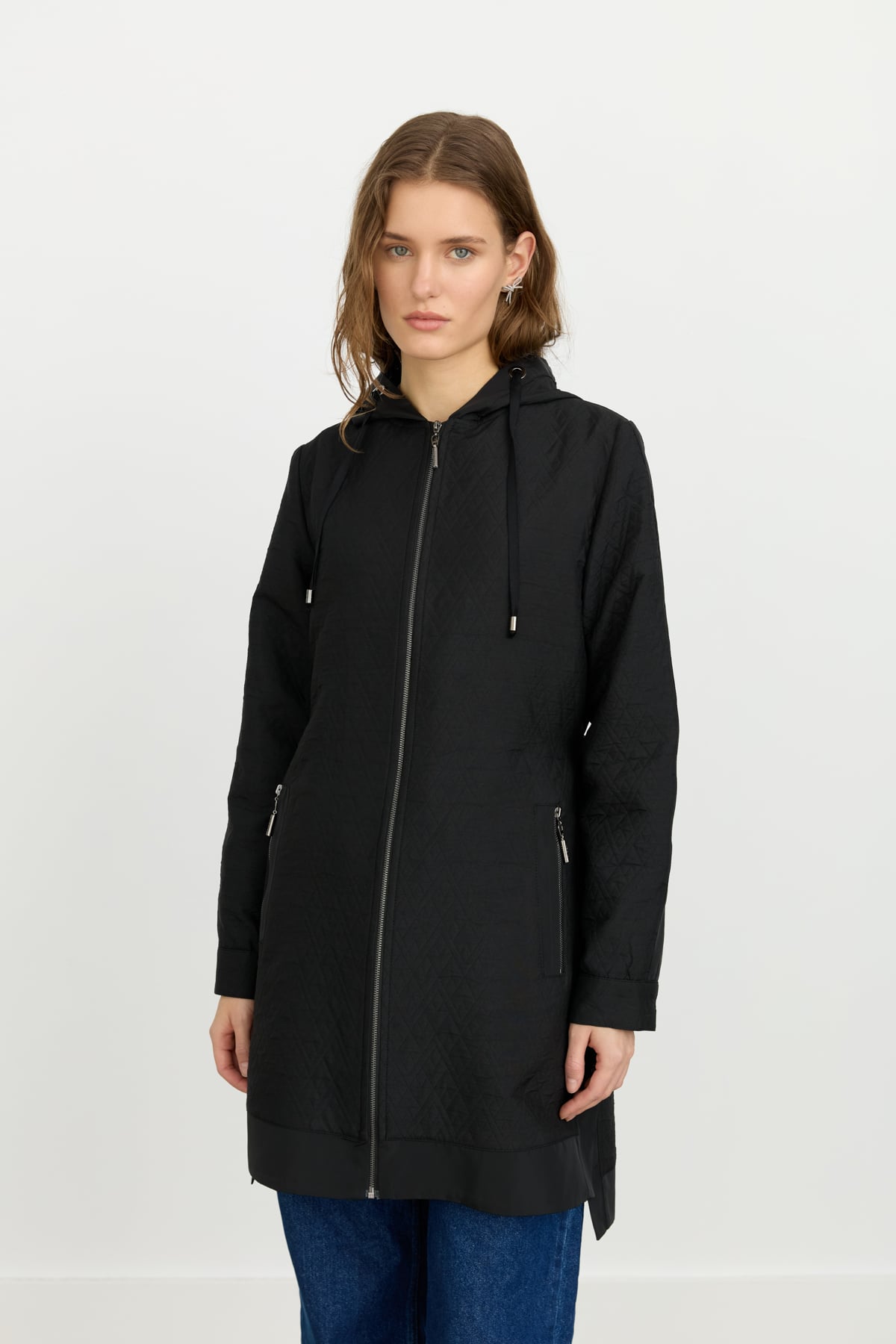 NİHAN Kap Nihan İnce Kapitone Aksesuar Detaylı Kapşonlu Kap  Siyah_modest