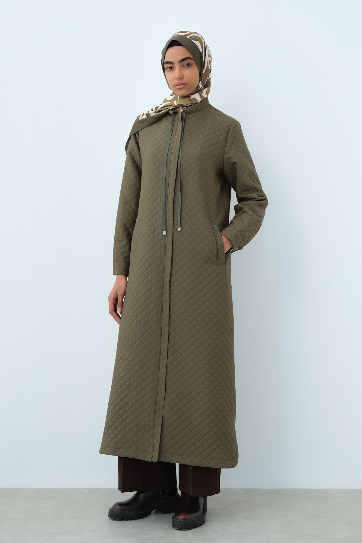 NİHAN Topcoat Nihan İnce Kapitone Bağcık Detaylı Pardesü  Haki_modest