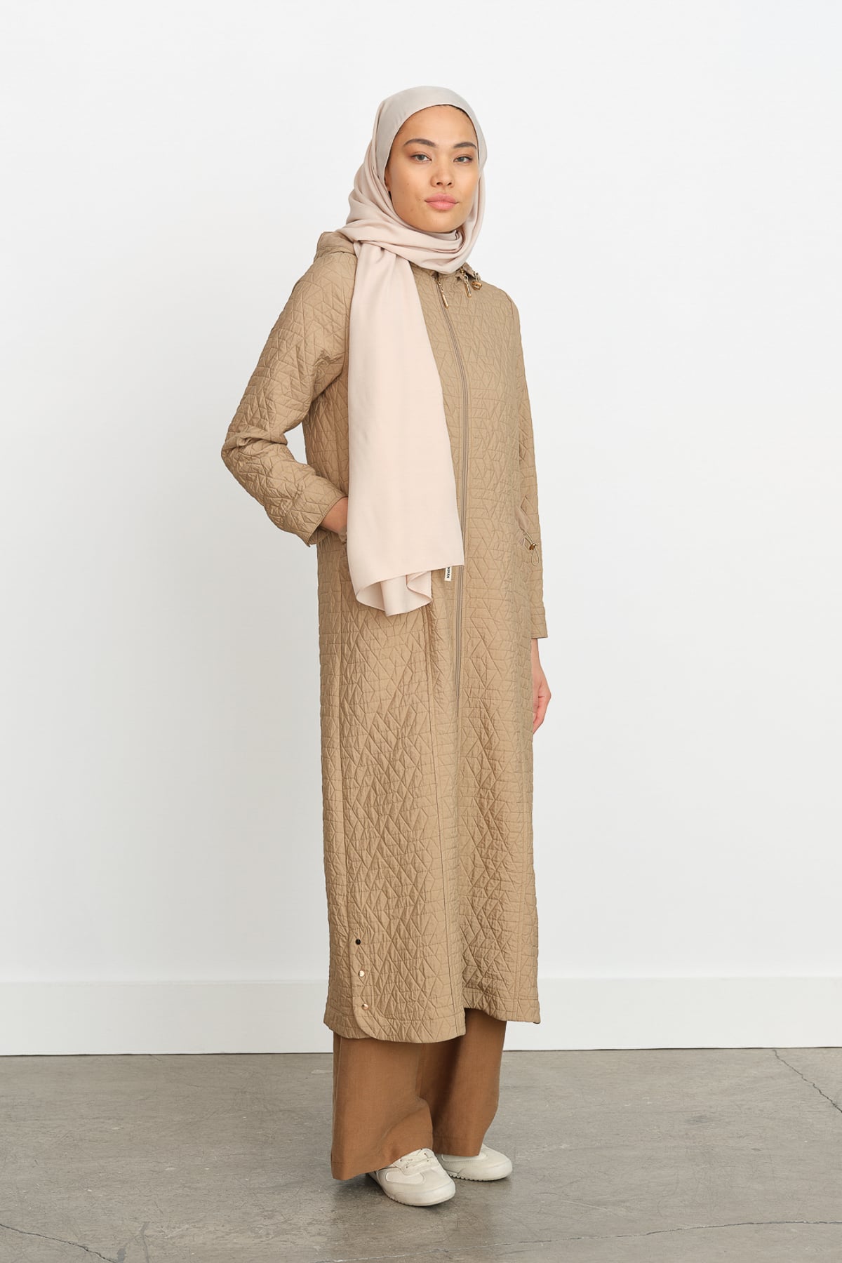 NİHAN Pardesü Nihan İnce Kapitone Cep Detaylı Kap  Bej_modest