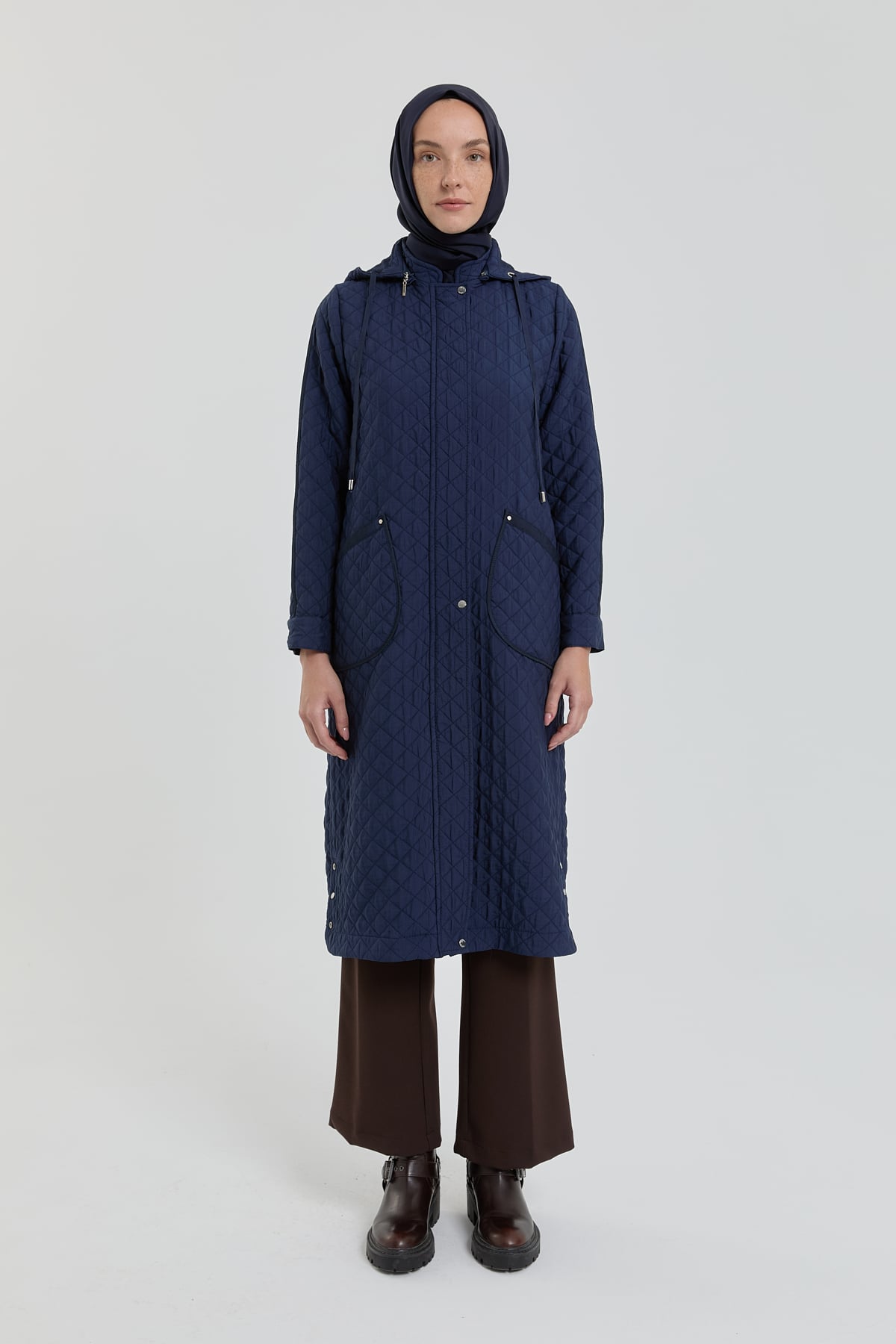 NİHAN Trench Coat Nihan İnce Kapitone Cep Detaylı Kap  Lacivert_modest