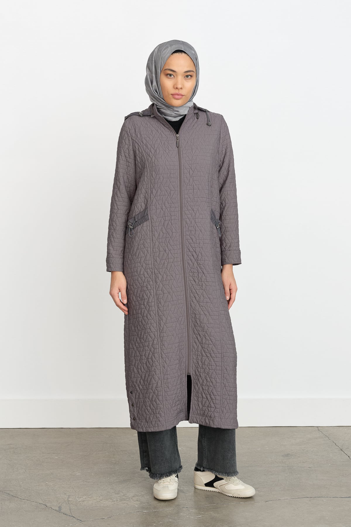 NİHAN Pardesü Nihan İnce Kapitone Cep Detaylı Kap  Gri_modest