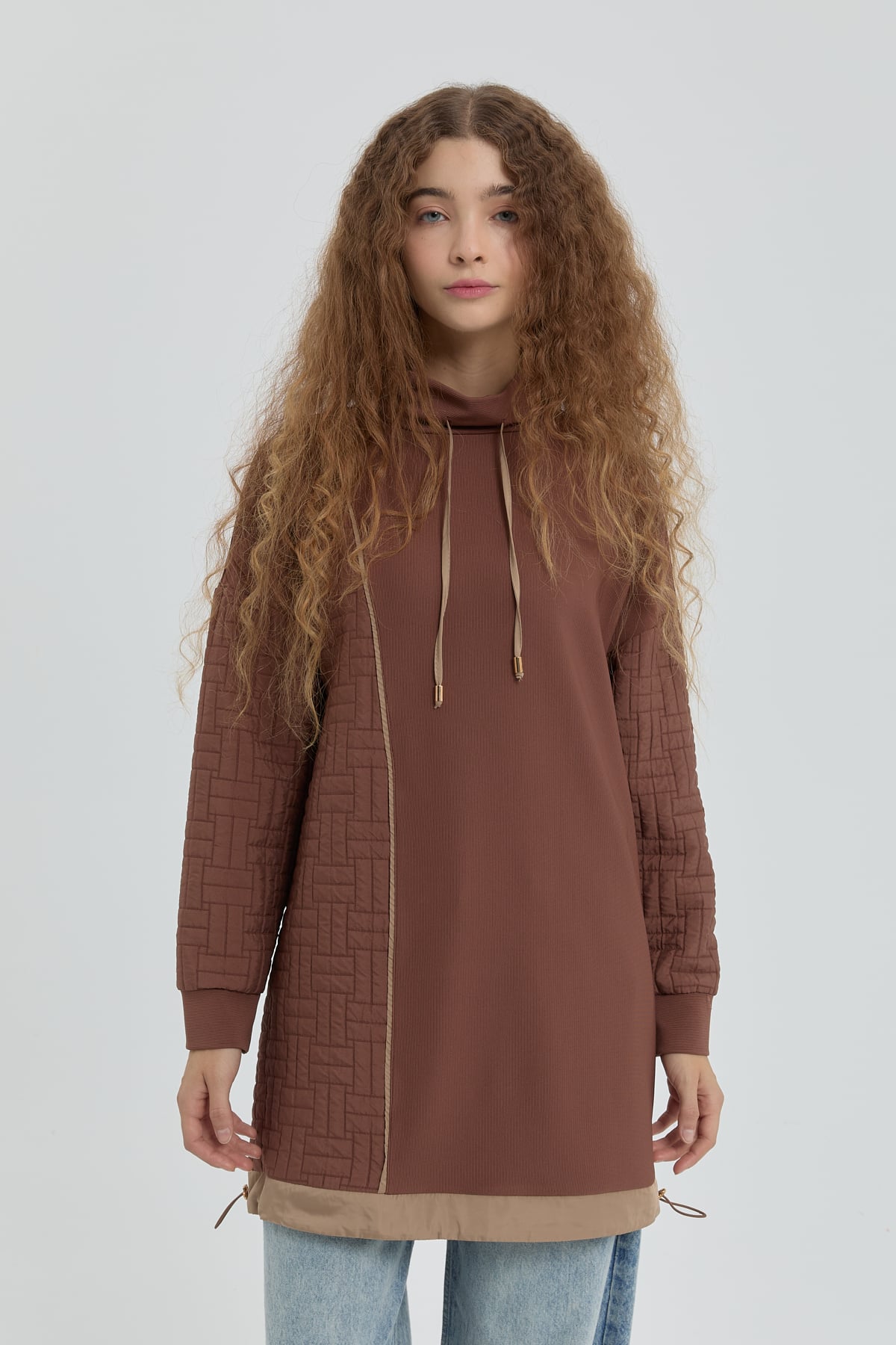 NİHAN Sweat Nihan İnce Kapitone Garnili Sweat  Kahve_modest