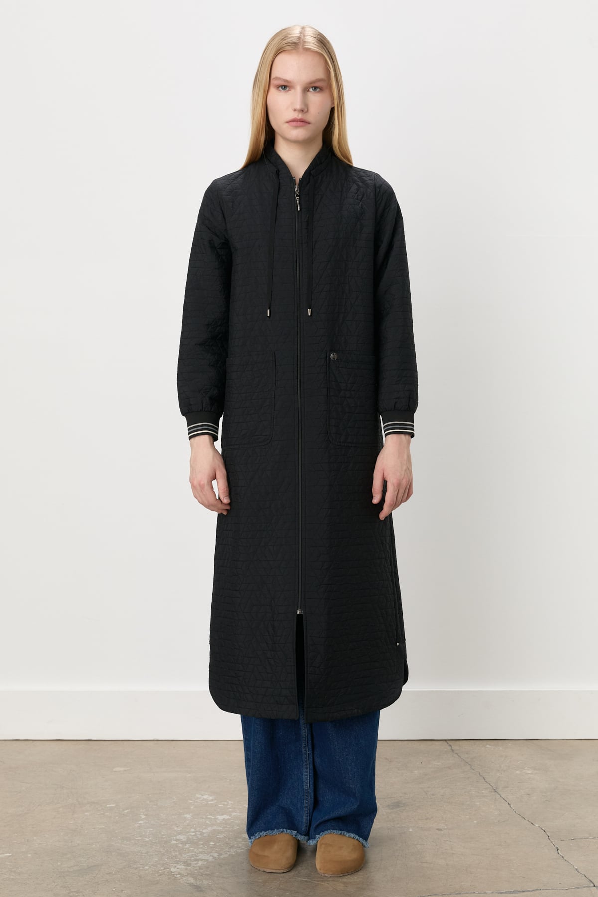 NİHAN Pardesü Nihan İnce Kapitone Grogren Detaylı Pardesü  Siyah_modest