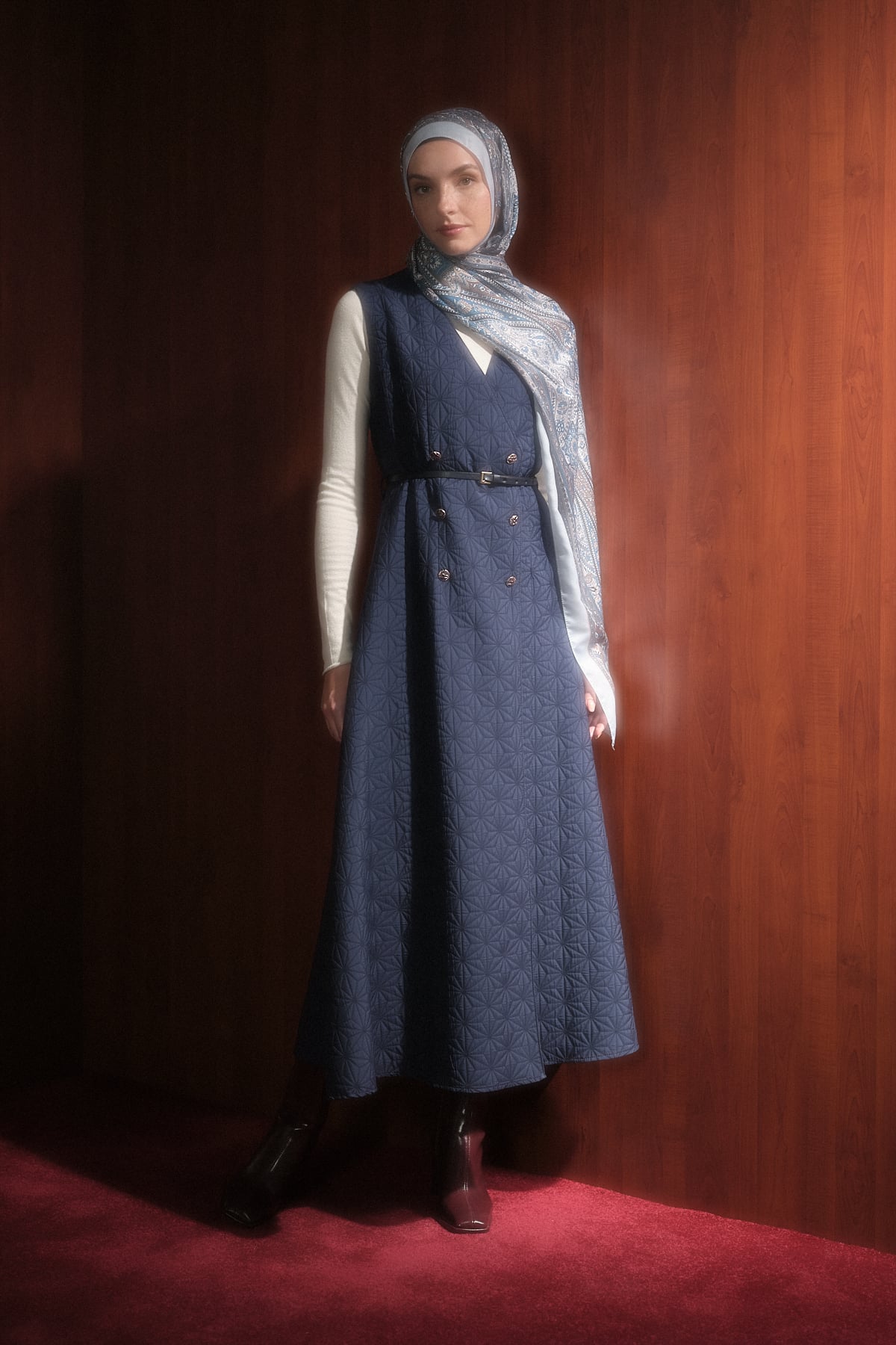 NİHAN Jile Nihan İnce Kapitone Kemerli Jile  Lacivert_modest