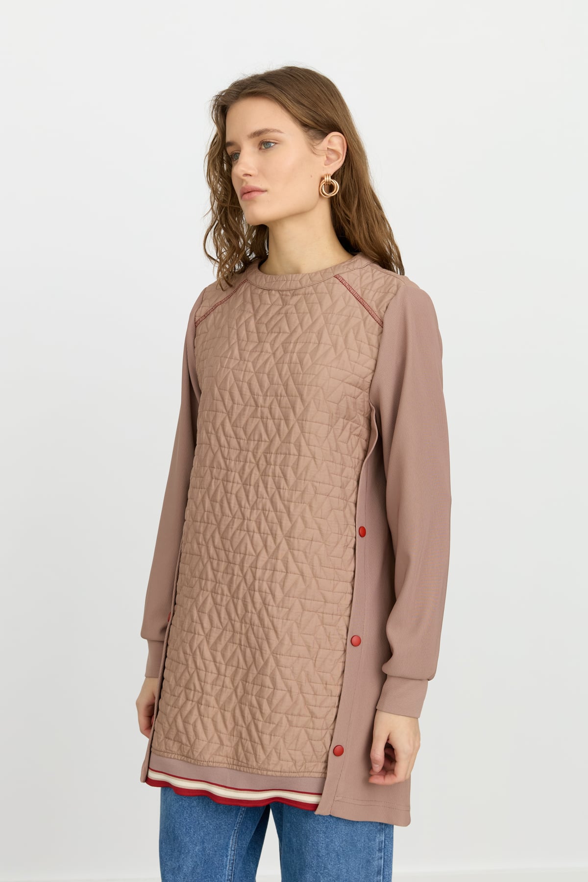 NİHAN Tunic Nihan İnce Kapitone Örme Bileşimli Tunik  Vizon_modest