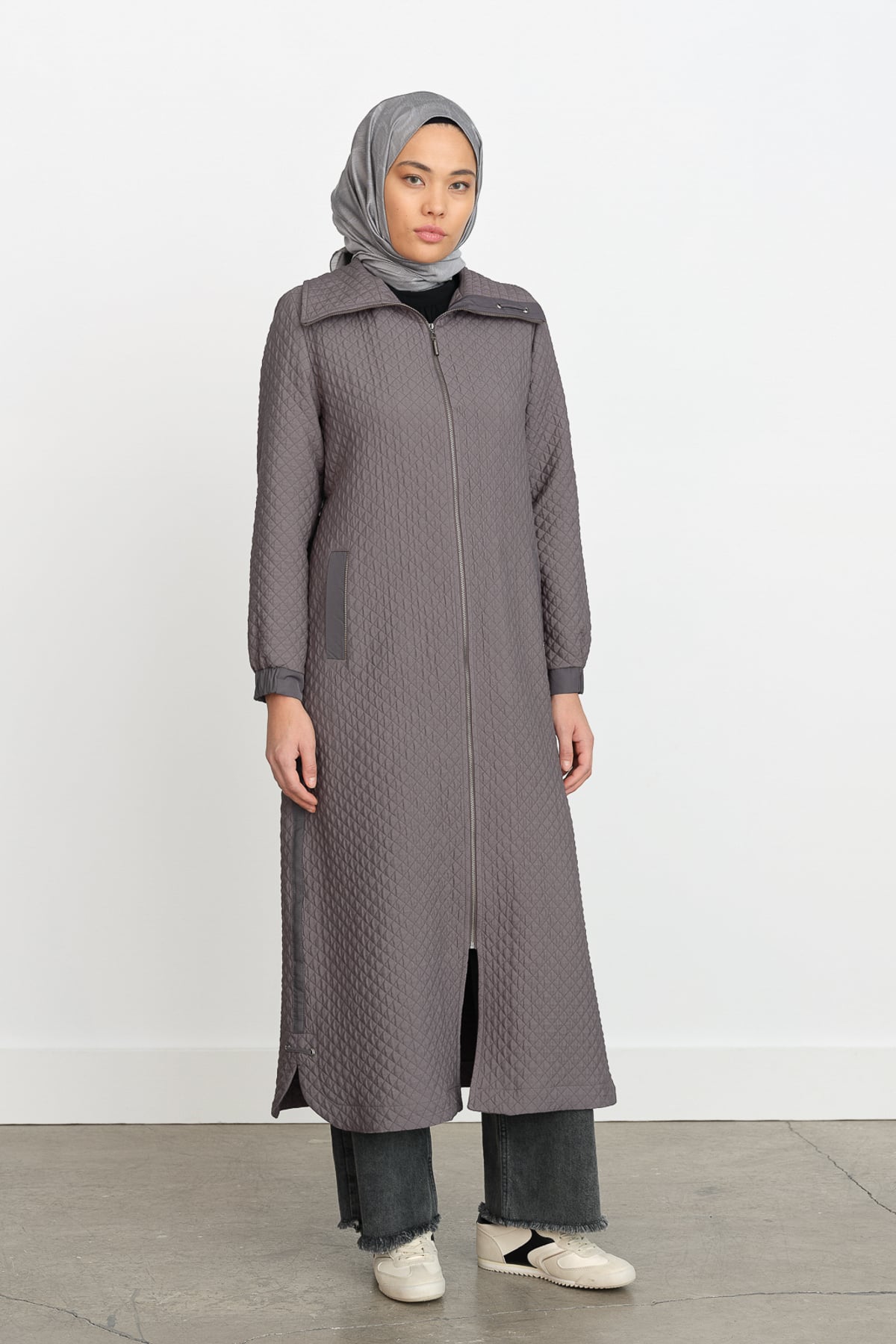 NİHAN Pardesü Nihan İnce Kapitone Pardesü  Gri_modest