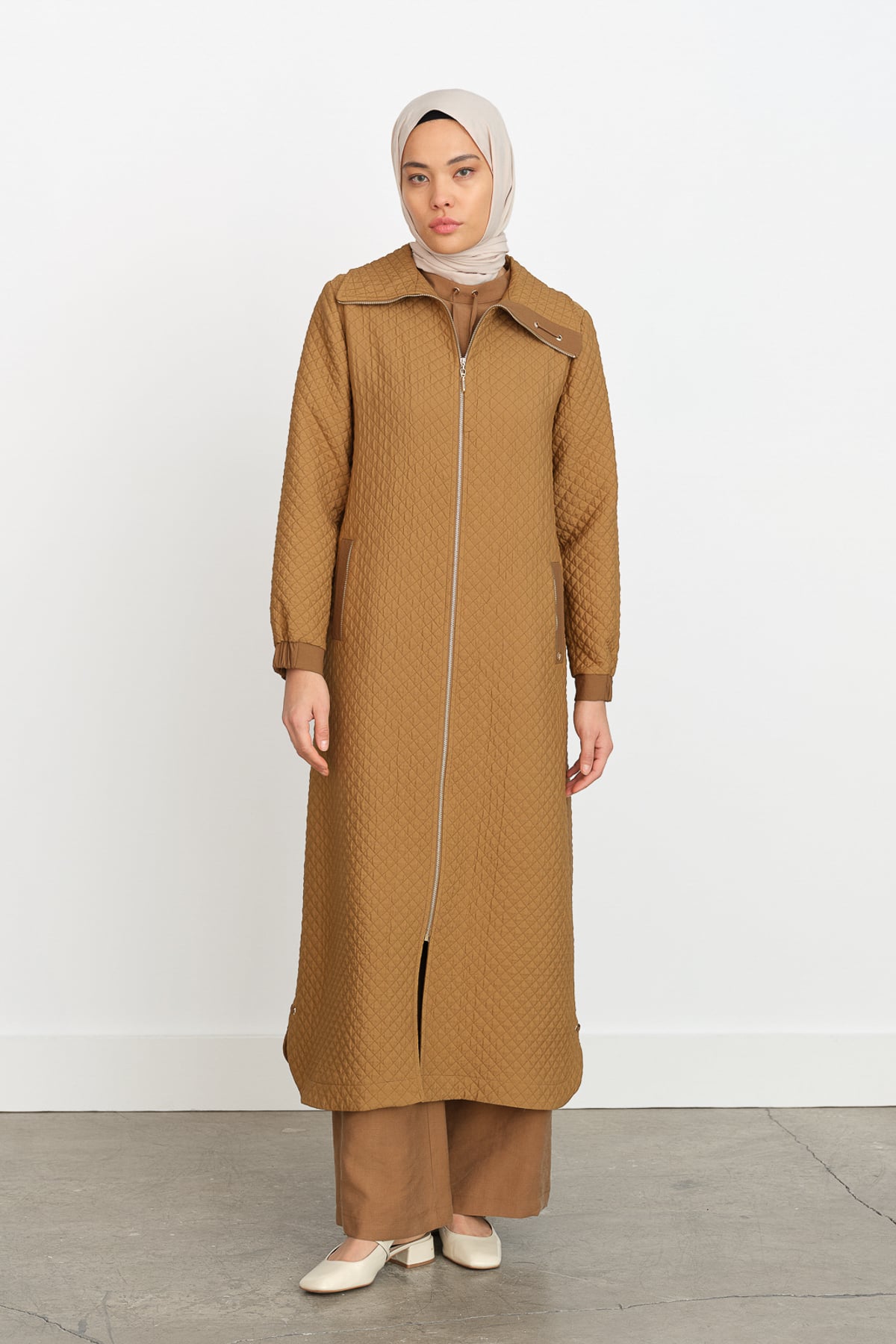 NİHAN Pardesü Nihan İnce Kapitone Pardesü  Olive_modest