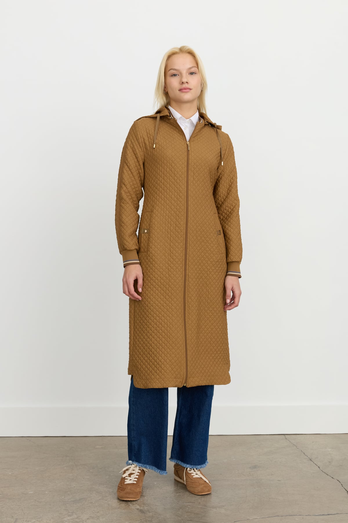 NİHAN Trench Coat Nihan İnce Kapitone Ribanalı Kap  Olive_modest