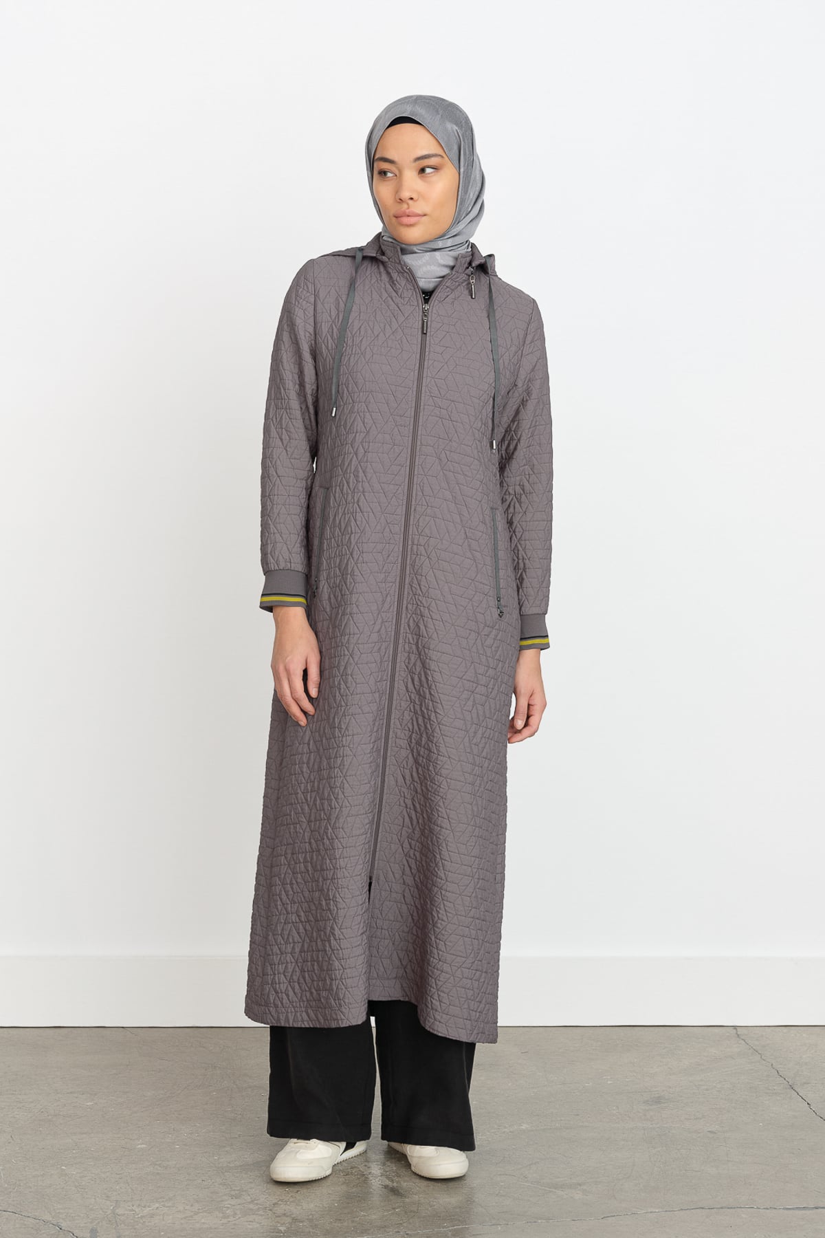 NİHAN Pardesü Nihan İnce Kapitone Ribanalı Pardesü  Gri_modest