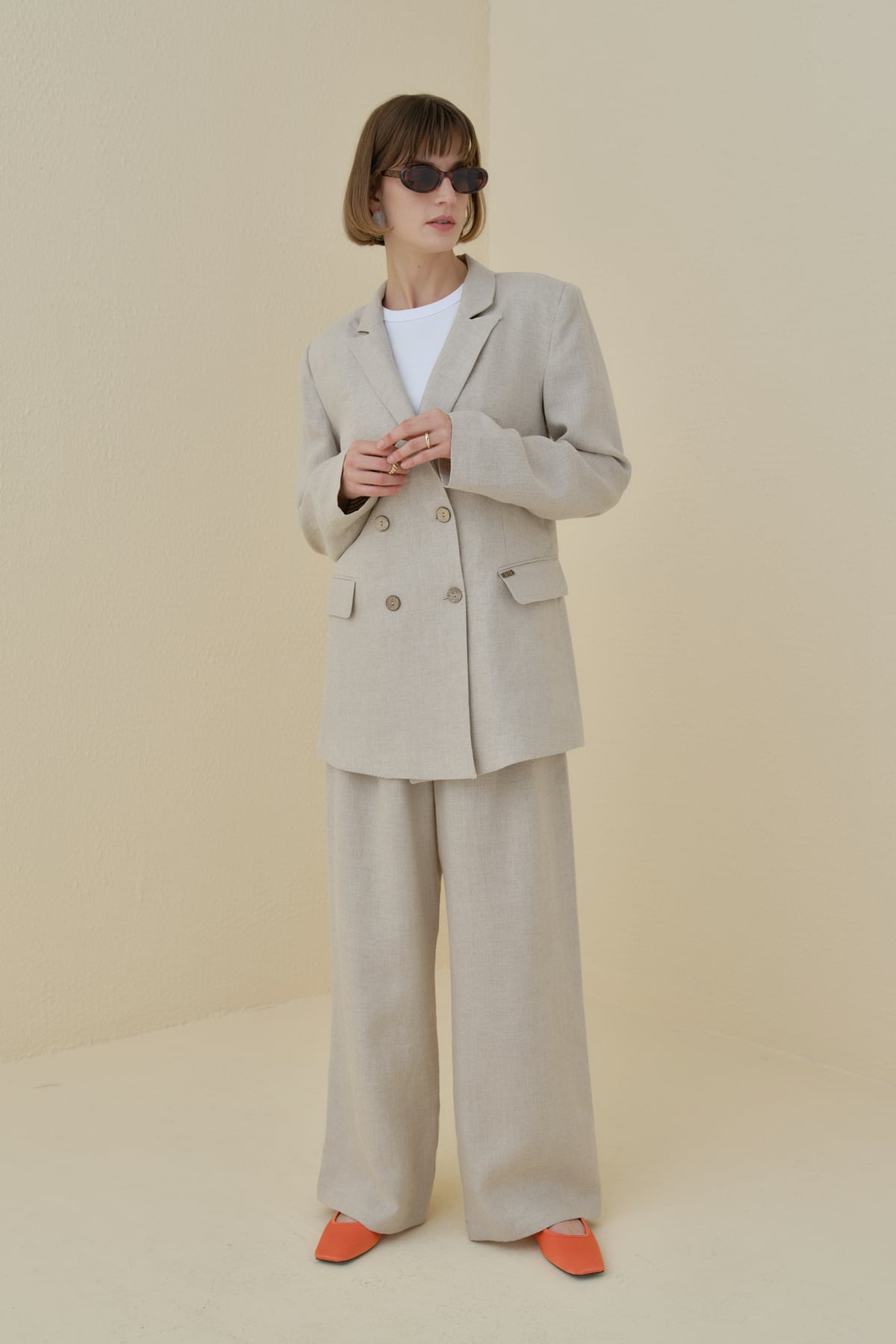 NİHAN Ceket Nihan Keten Blazer Ceket  Bej_modest