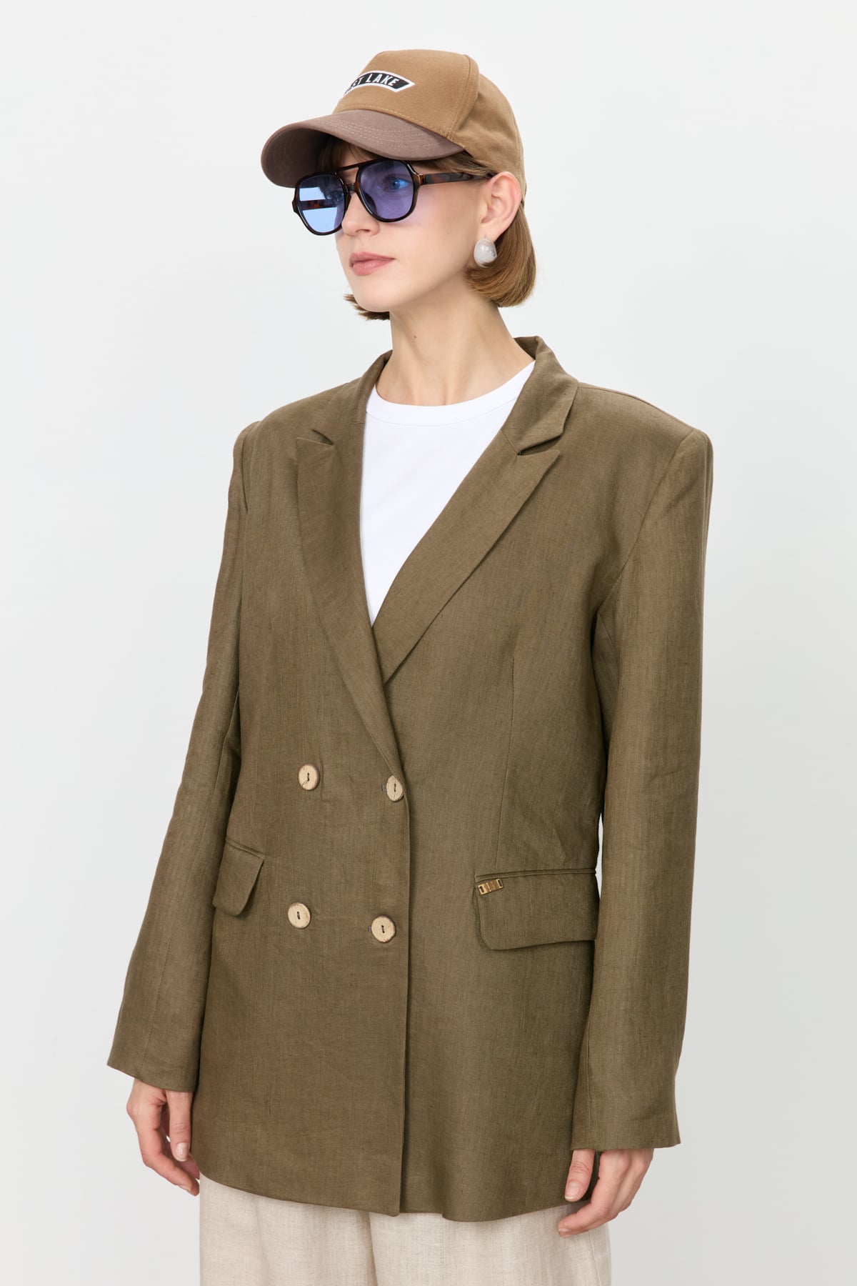 NİHAN Ceket Nihan Keten Blazer Ceket  Haki_modest