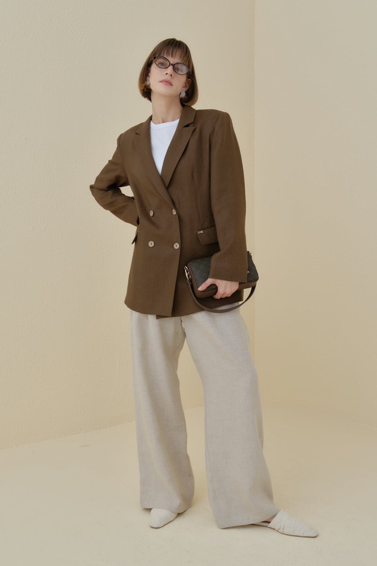 NİHAN Ceket Nihan Keten Blazer Ceket  Kahve_modest