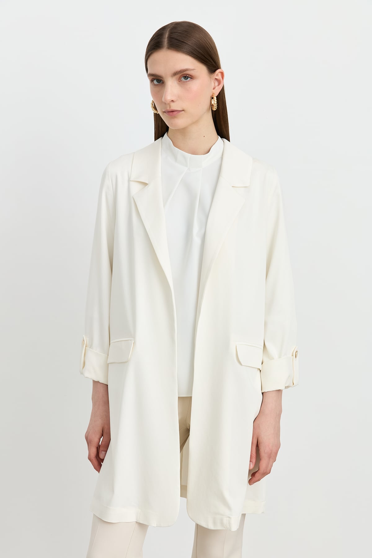 NİHAN Ceket Nihan Kolu Katlanılabilir Blazer Ceket  Ekru_modest