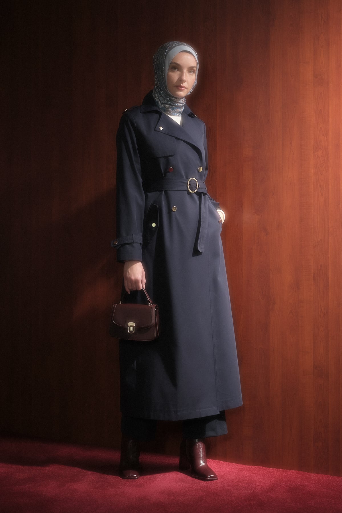 NİHAN Pardesü Nihan Kuşaklı Kruvaze Pardesü  Lacivert_modest
