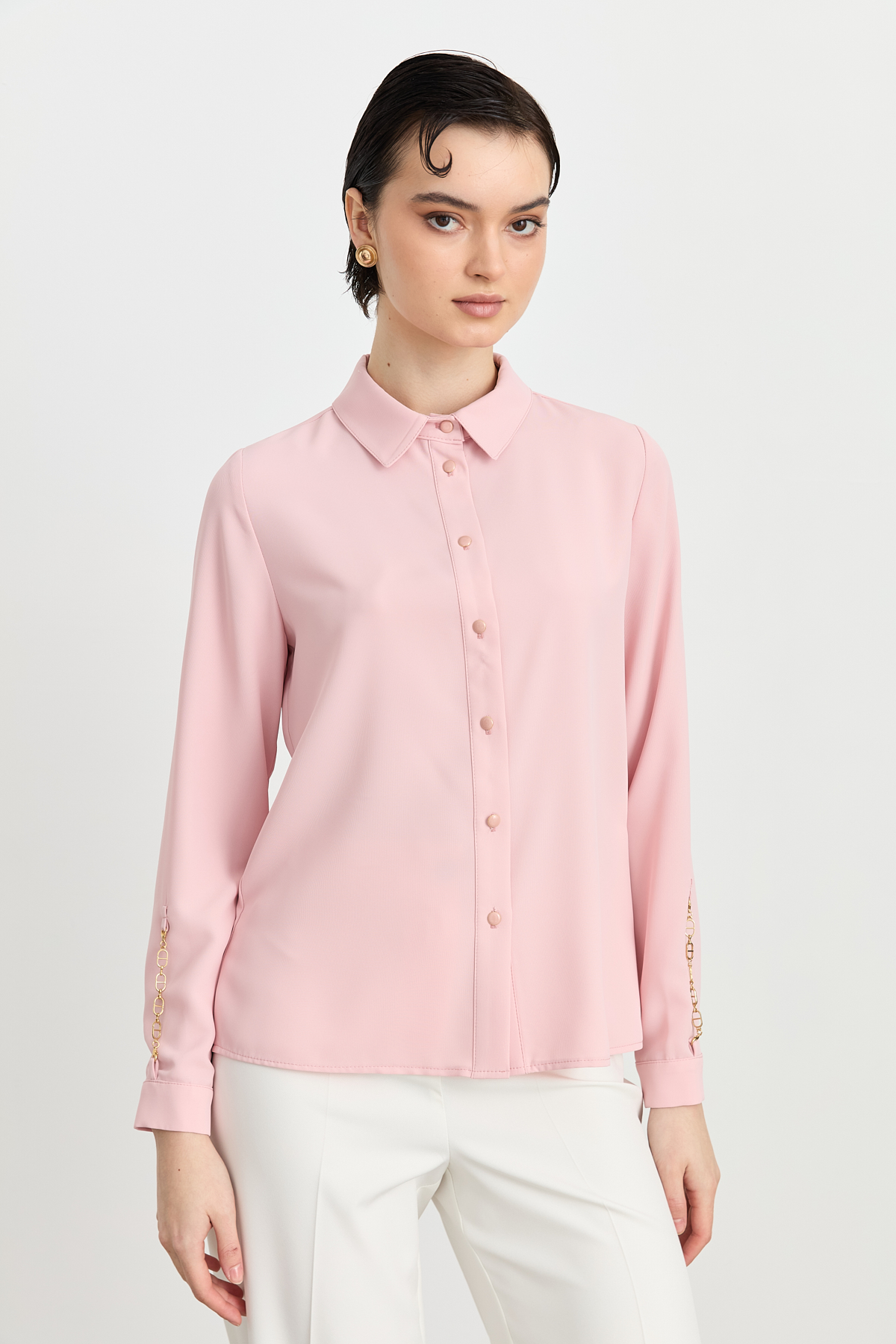 NİHAN Shirts Nihan Metal Aksesuar Detaylı Gömlek  Pudra_modest